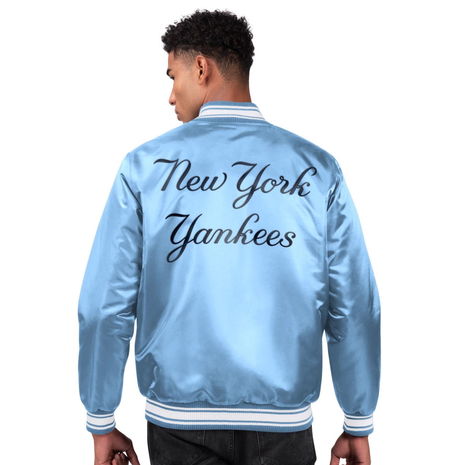 Starter Light New York Yankees Locker Room Satin Full-Snap Varsity Jacket                                                        - view number 2