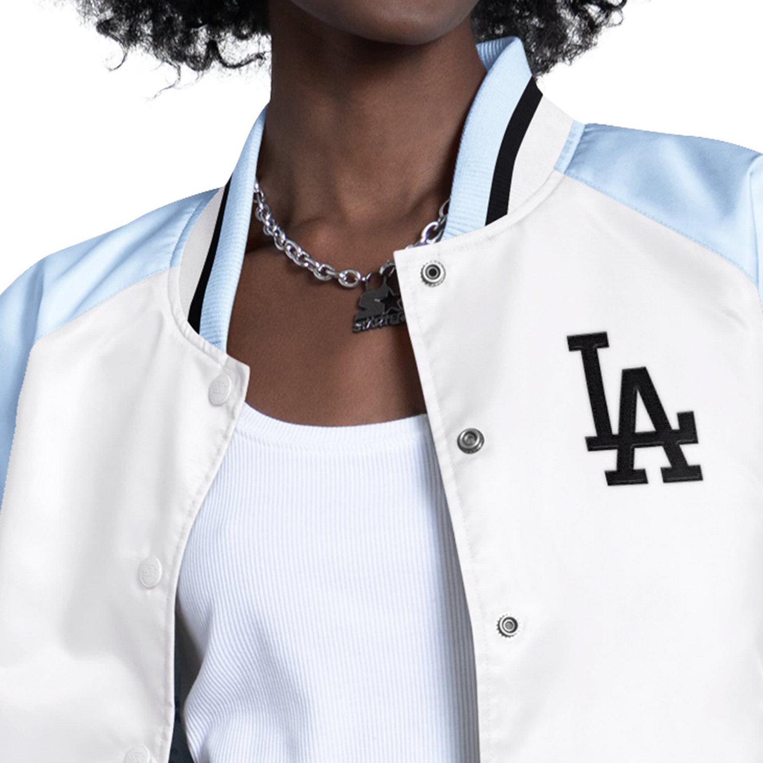 Starter Light White Los Angeles Dodgers Blitz Varsity Raglan Full-Snap Satin Jacket - view number 4
