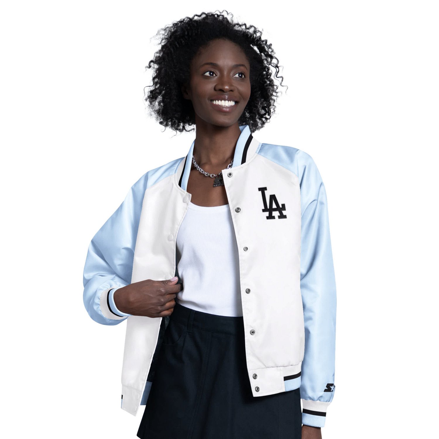Starter Light White Los Angeles Dodgers Blitz Varsity Raglan Full-Snap Satin Jacket