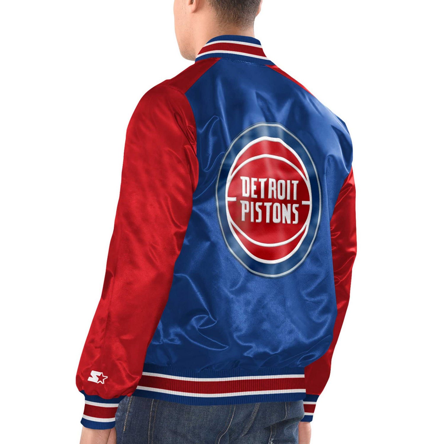 Starter Men’s Detroit Pistons Renegade Satin Full-Snap Varsity Jacket - view number 2