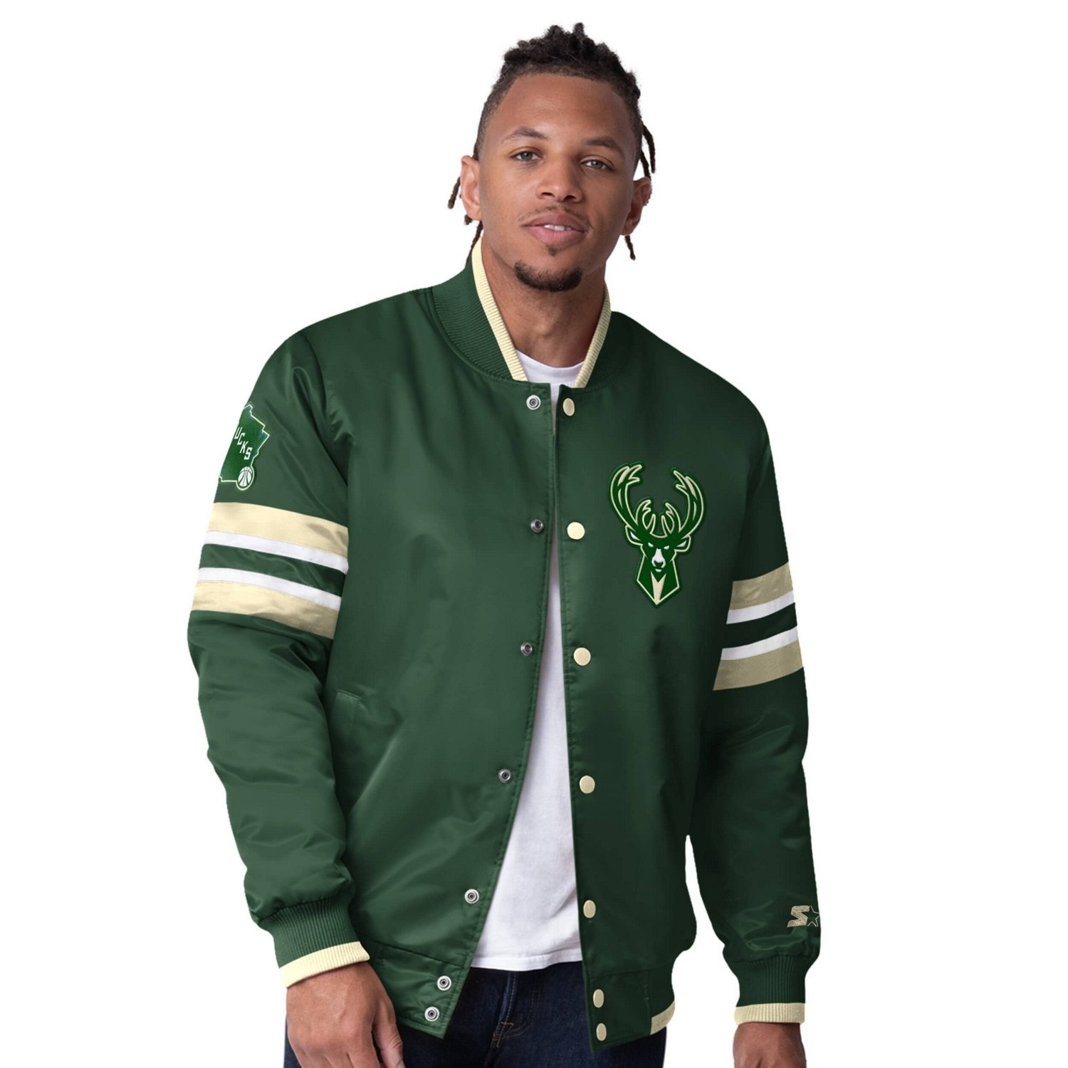 Starter Men's Milwaukee Bucks Scout I Full-Snap Varsity Jacket