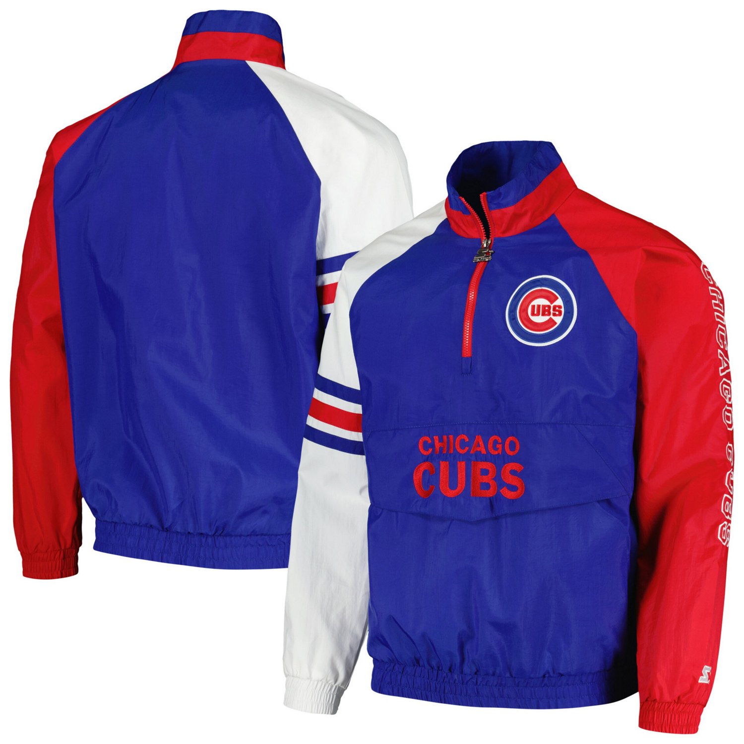 Starter Red Chicago Cubs Elite Raglan Half-Zip Jacket