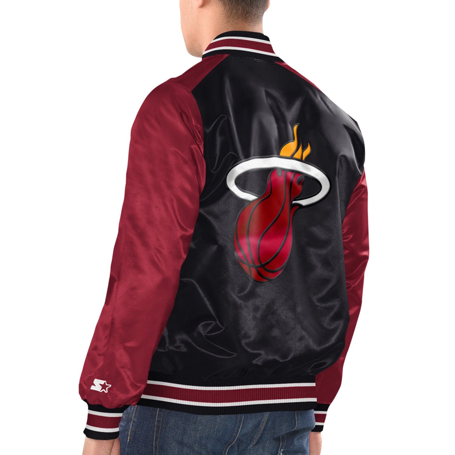Starter Red Miami Heat Renegade Satin Full-Snap Varsity Jacket                                                                   - view number 2