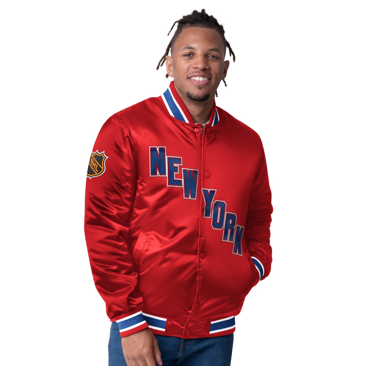 Starter Red New York Rangers Closer Varsity Reversible Full Snap Jacket - view number 3