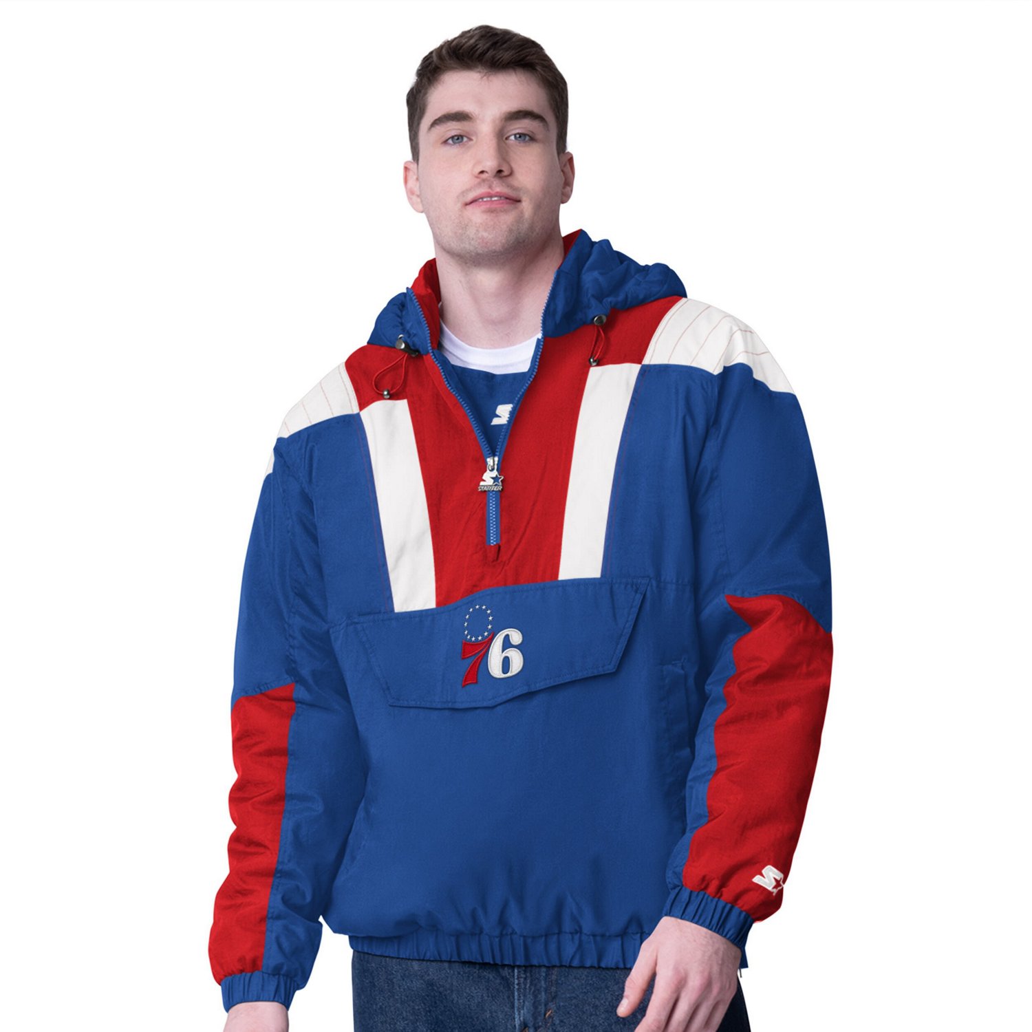Starter Red Philadelphia 76ers Charger Half-Zip Pullover Jacket