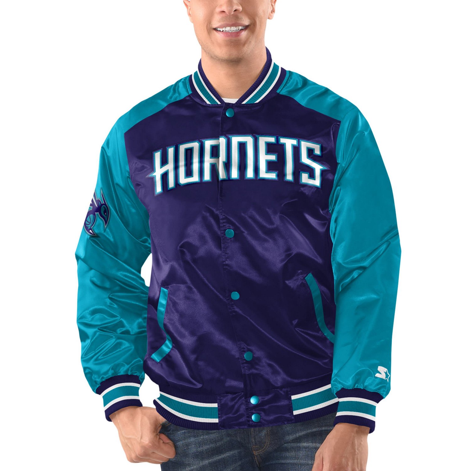Starter Teal Charlotte Hornets Renegade Satin Full-Snap Varsity Jacket