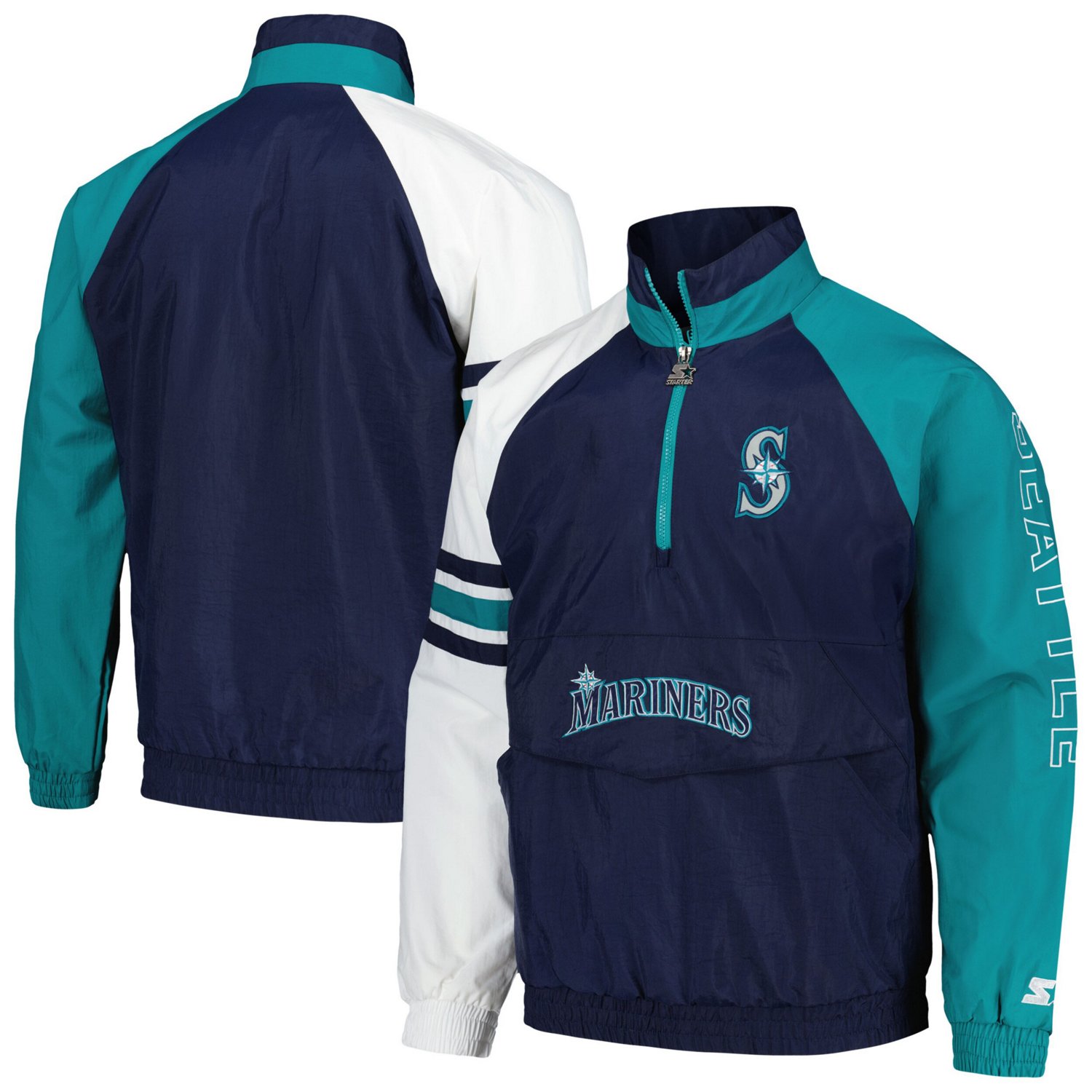 Starter White Seattle Mariners Elite Raglan Half-Zip Jacket - view number 1
