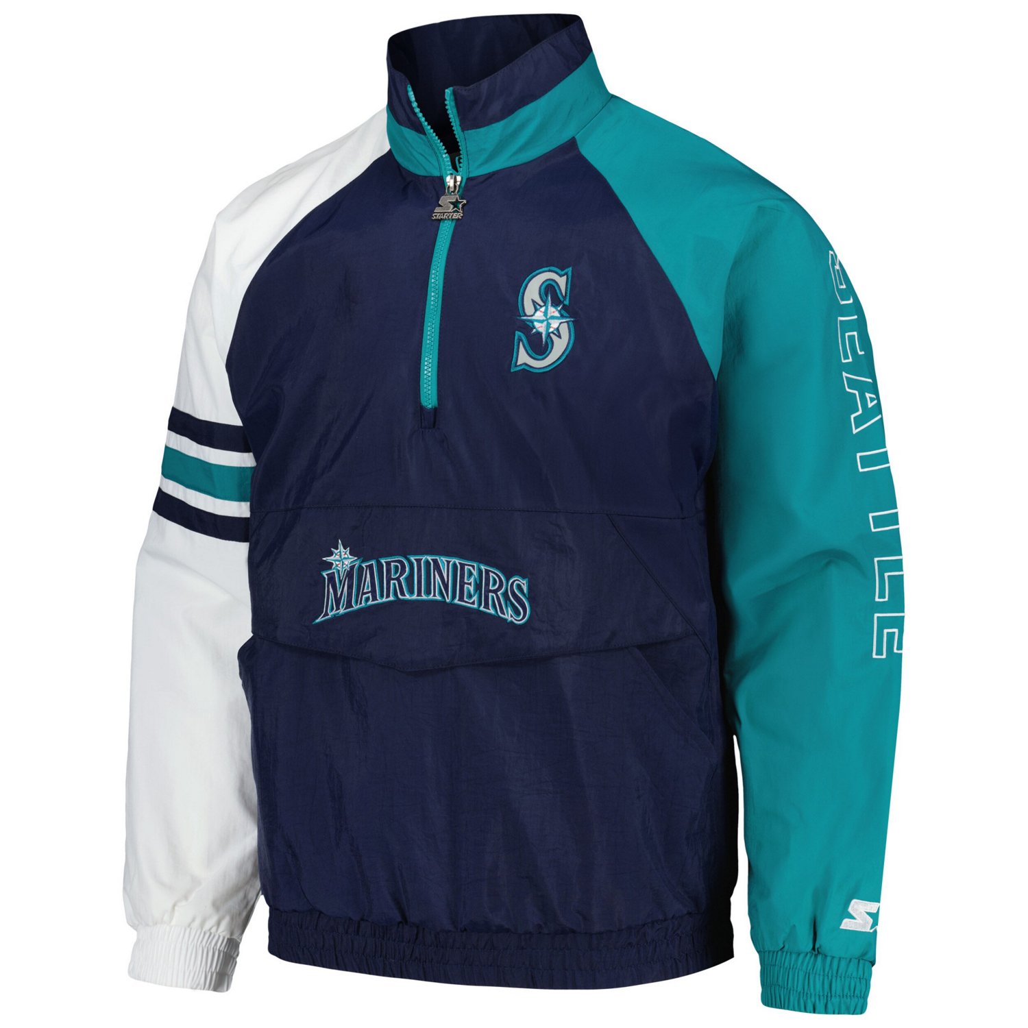 Starter White Seattle Mariners Elite Raglan Half-Zip Jacket - view number 2