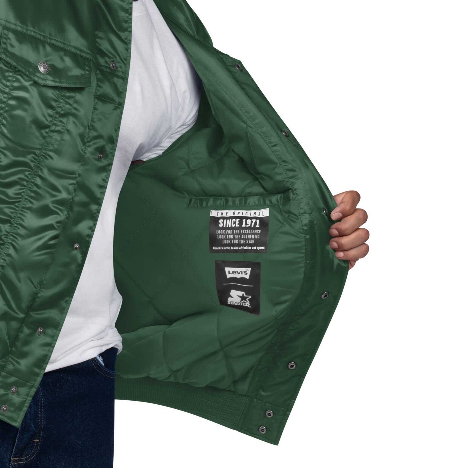 Starter x Levi's Hunter Milwaukee Bucks Silver Label Trucker Satin Full-Snap Jacket - view number 4