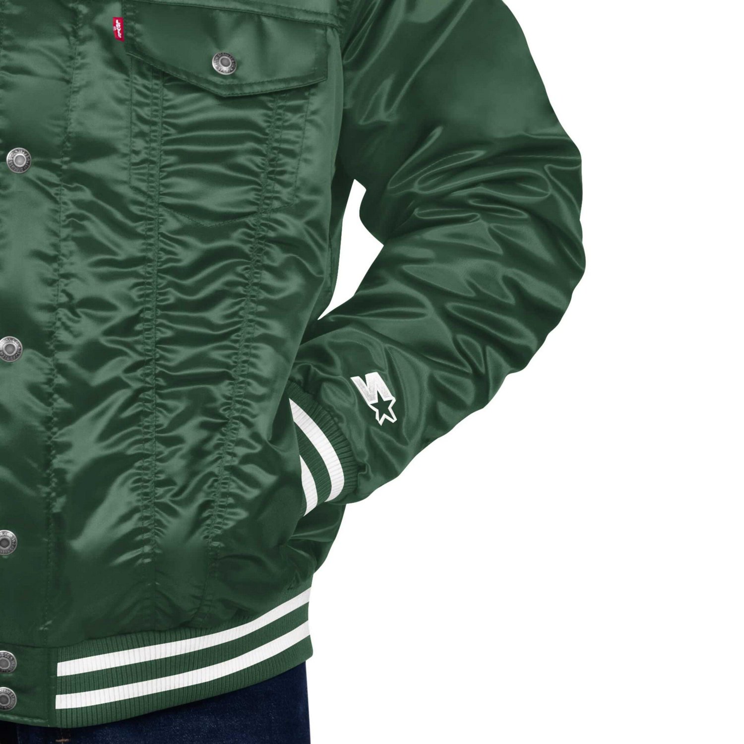 Starter x Levi's Hunter Milwaukee Bucks Silver Label Trucker Satin Full-Snap Jacket - view number 3