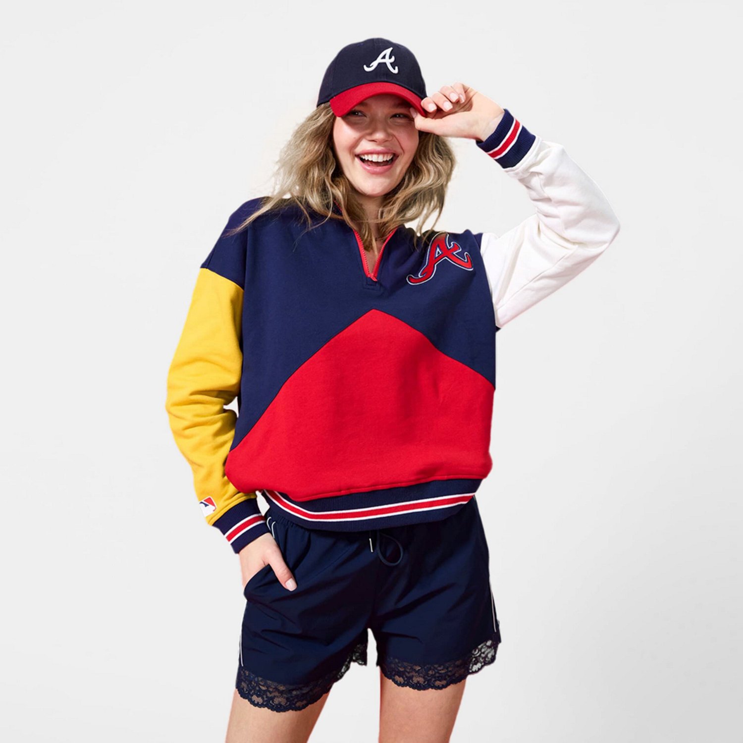 Terez Atlanta Braves Classic Colorblock Quarter-Zip Sweatshirt