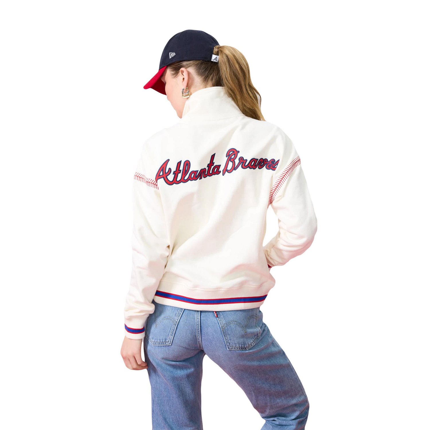 Terez Atlanta Braves Sugar Swizzle Baseball Stitch Quarter-Zip Sweatshirt - view number 3