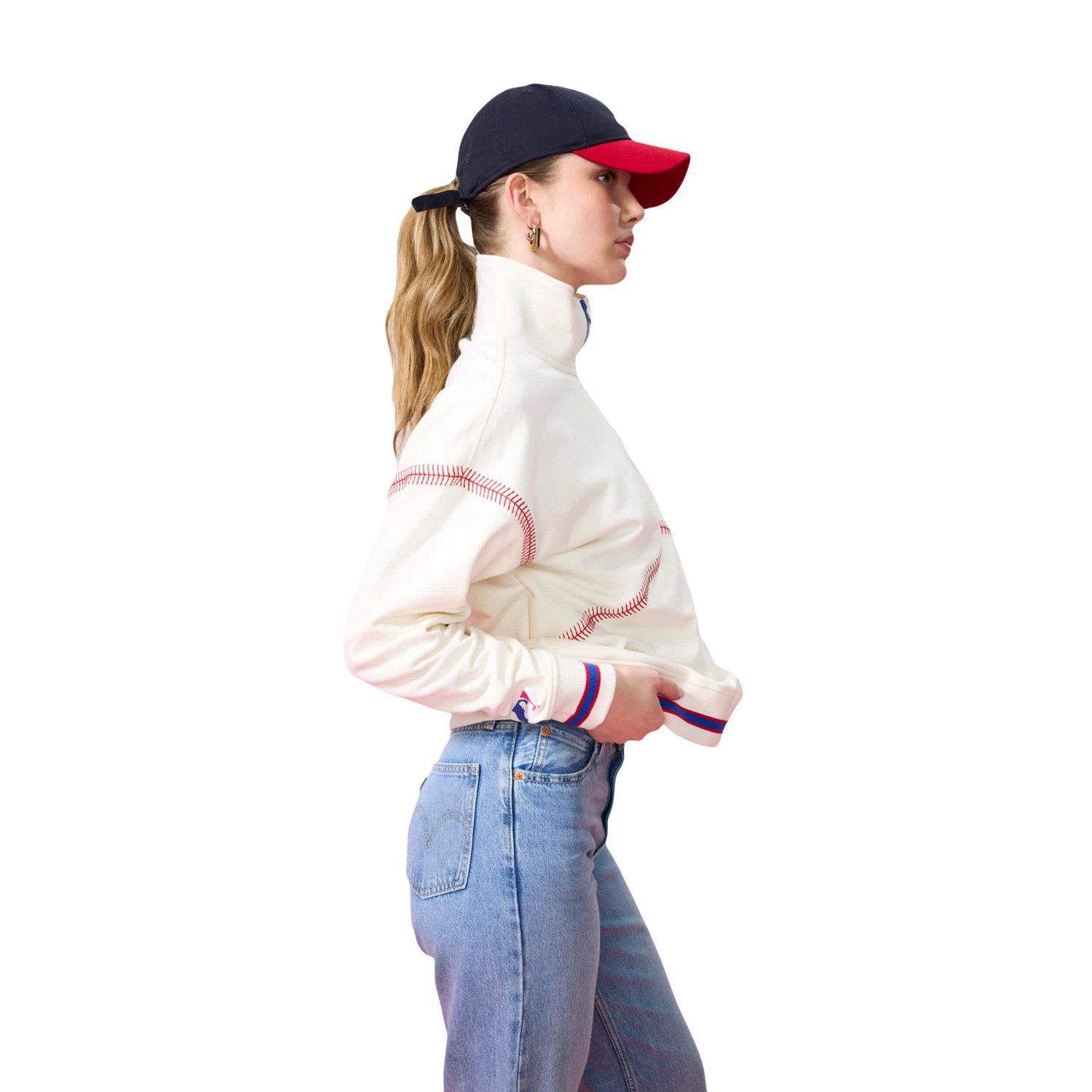 Terez Atlanta Braves Sugar Swizzle Baseball Stitch Quarter-Zip Sweatshirt - view number 2