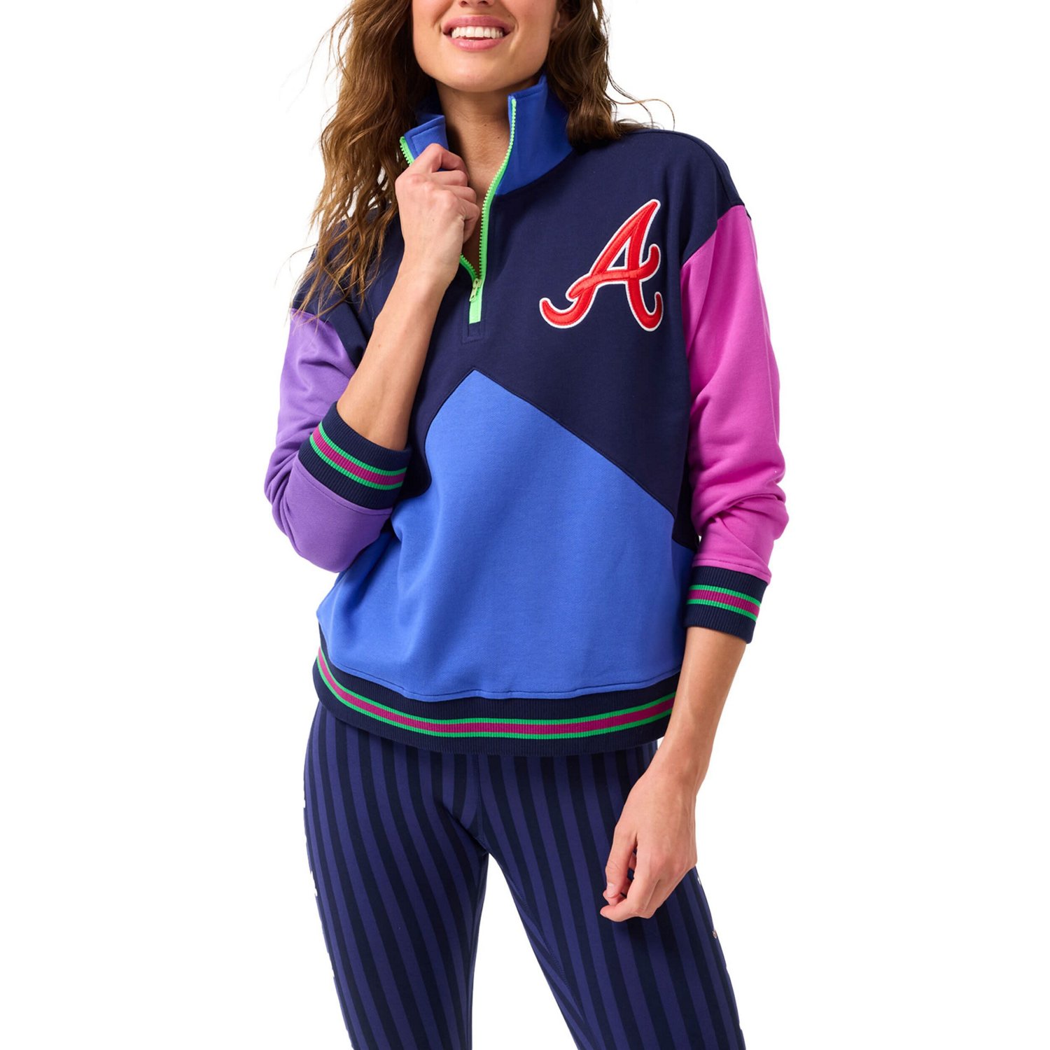 Terez Blue Atlanta Braves Classic Colorblock Quarter-Zip Sweatshirt - view number 1