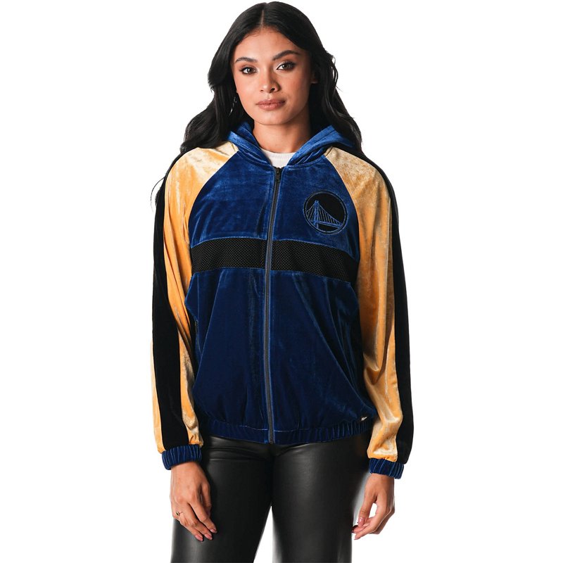 The Wild Collective Golden State Warriors Velour Full-Zip Track Jacket Hoodie-image