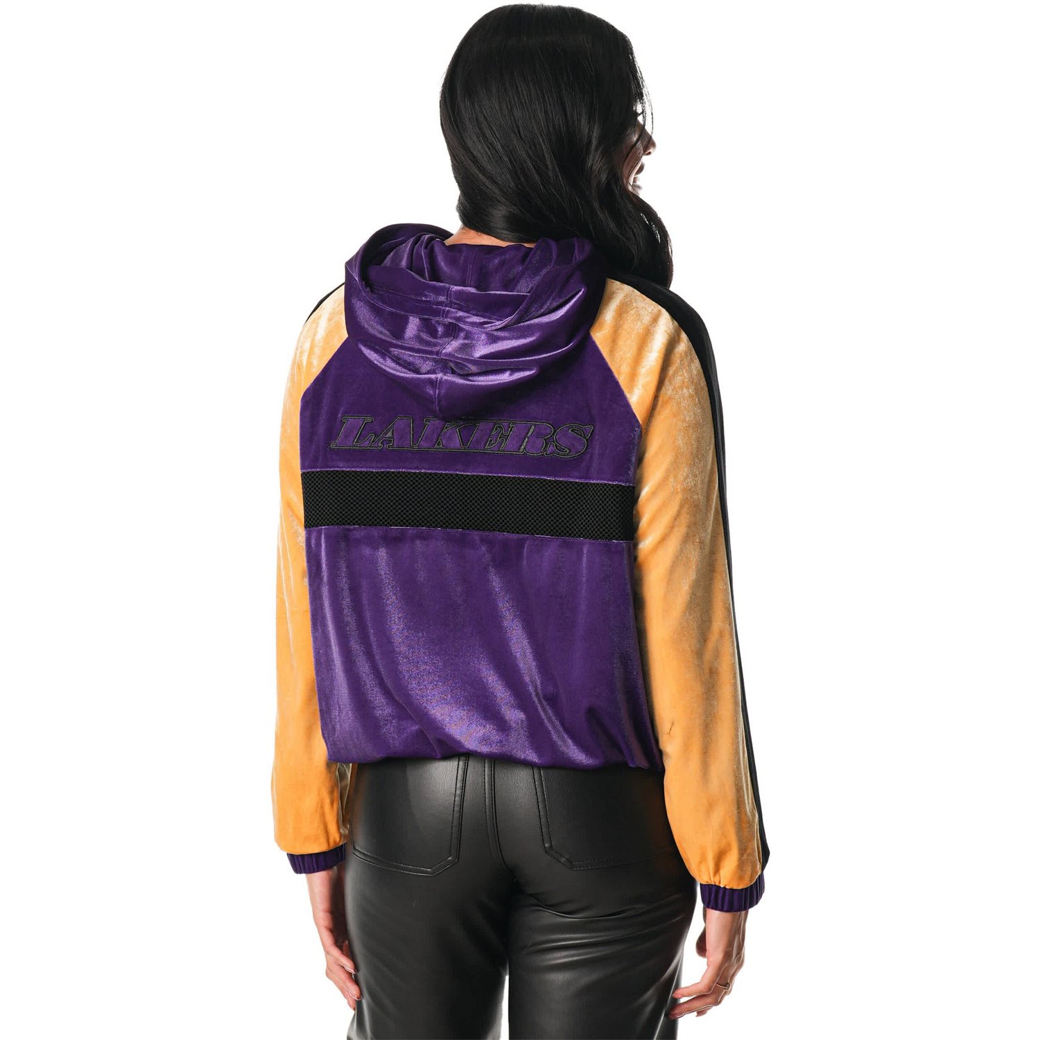 The Wild Collective Los Angeles Lakers Velour Full-Zip Track Jacket Hoodie