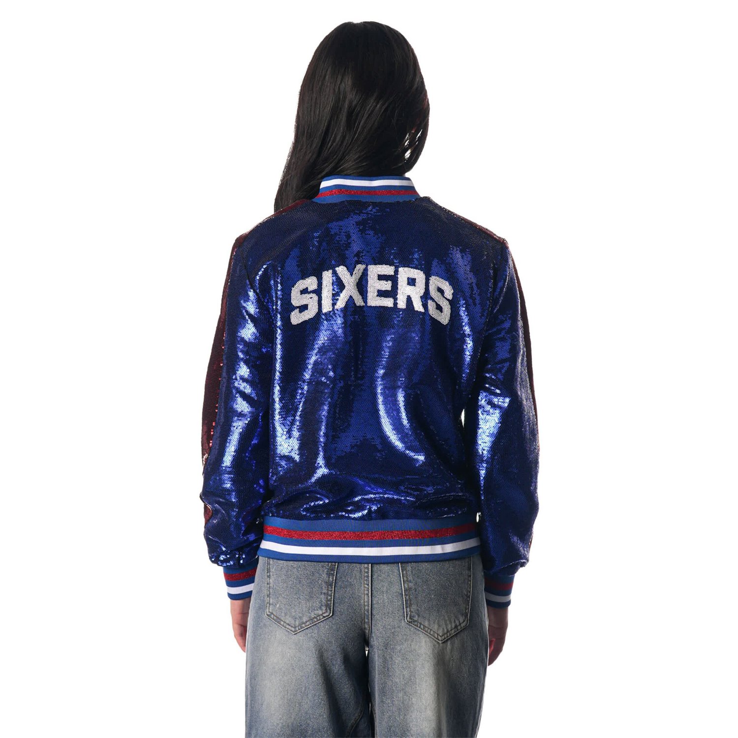 The Wild Collective Philadelphia 76ers Sequin Bomber Full-Zip Jacket                                                             - view number 2