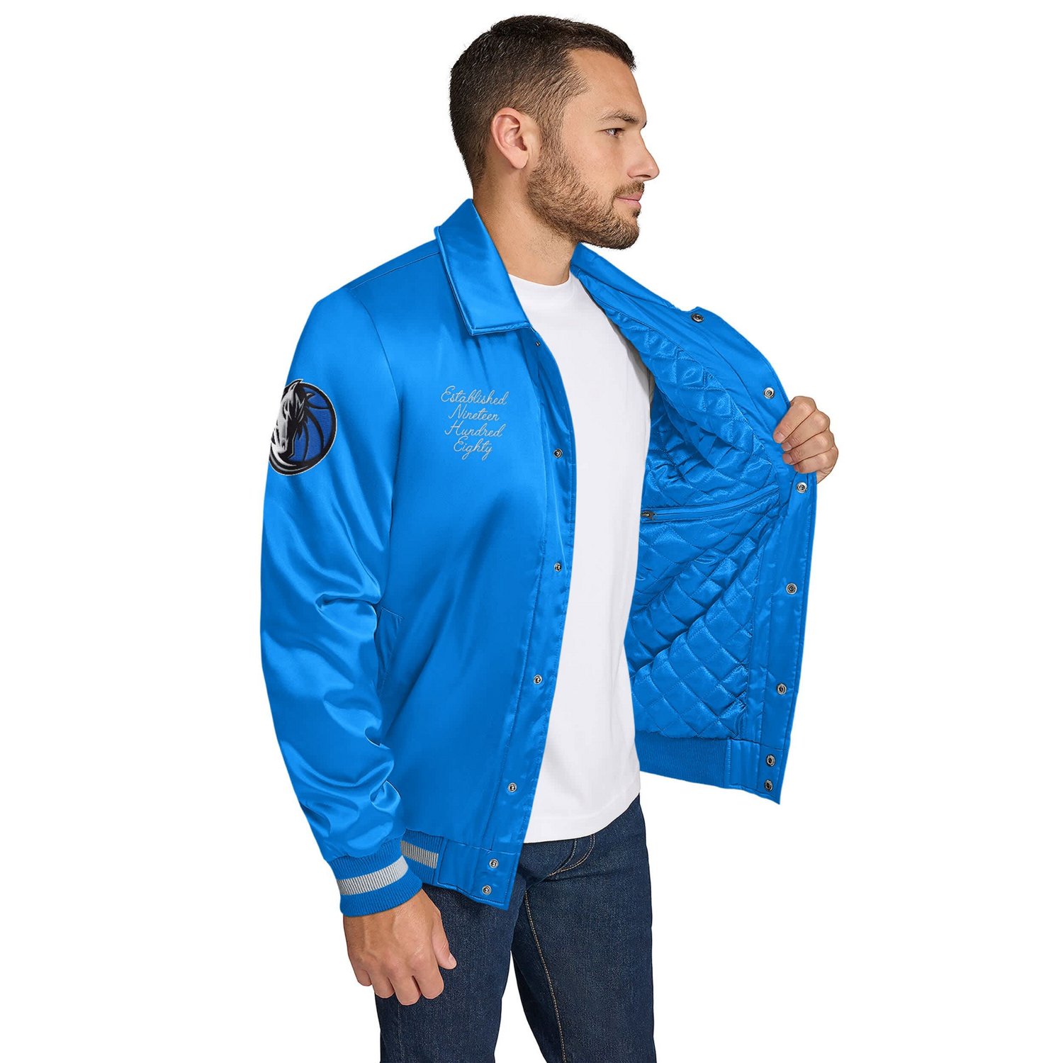 Tommy Jeans Dallas Mavericks Jacob Chain Stitch Applique Full-Snap Varsity Jacket - view number 2
