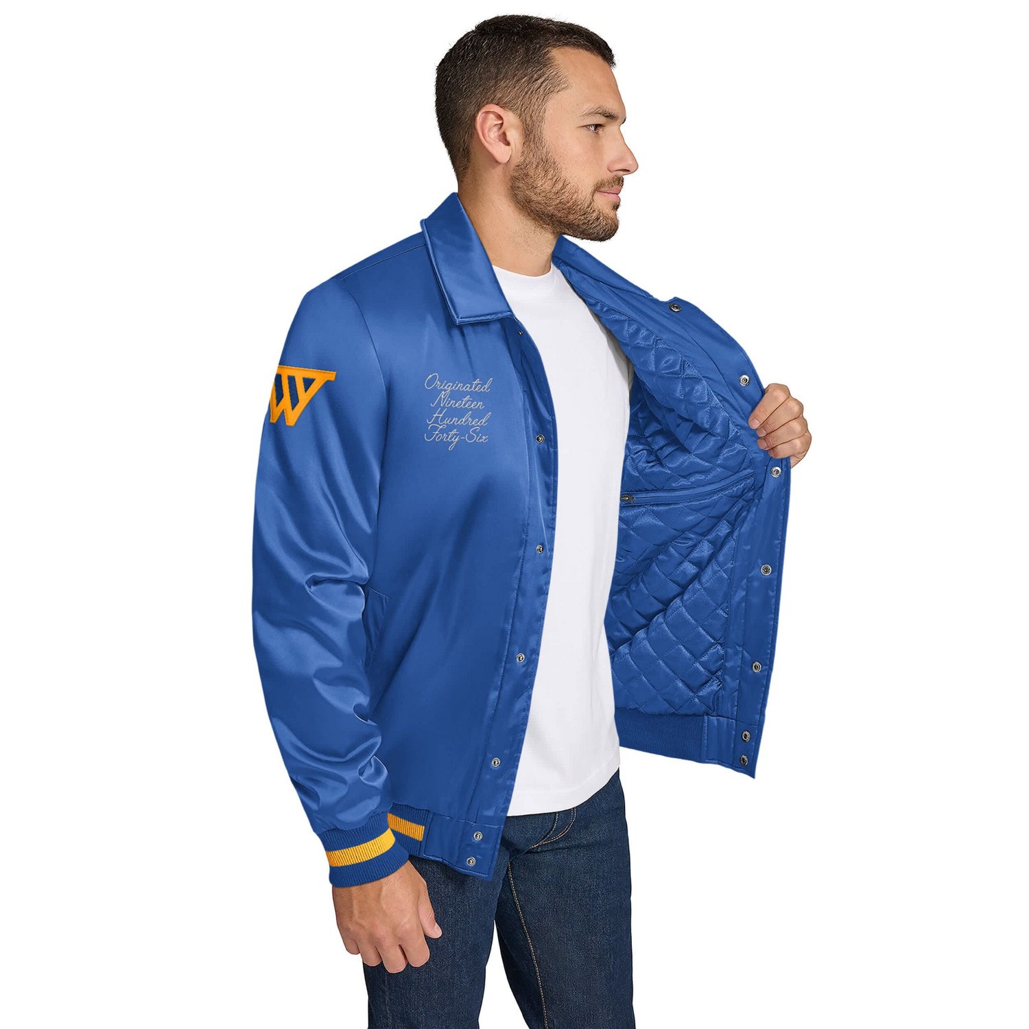 Tommy Jeans Golden State Warriors Jacob Chain Stitch Applique Full-Snap Varsity Jacket
