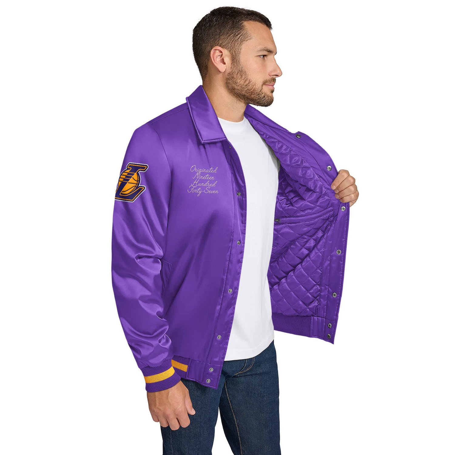 Tommy Jeans Los Angeles Lakers Jacob Chain Stitch Applique Full-Snap Varsity Jacket - view number 3