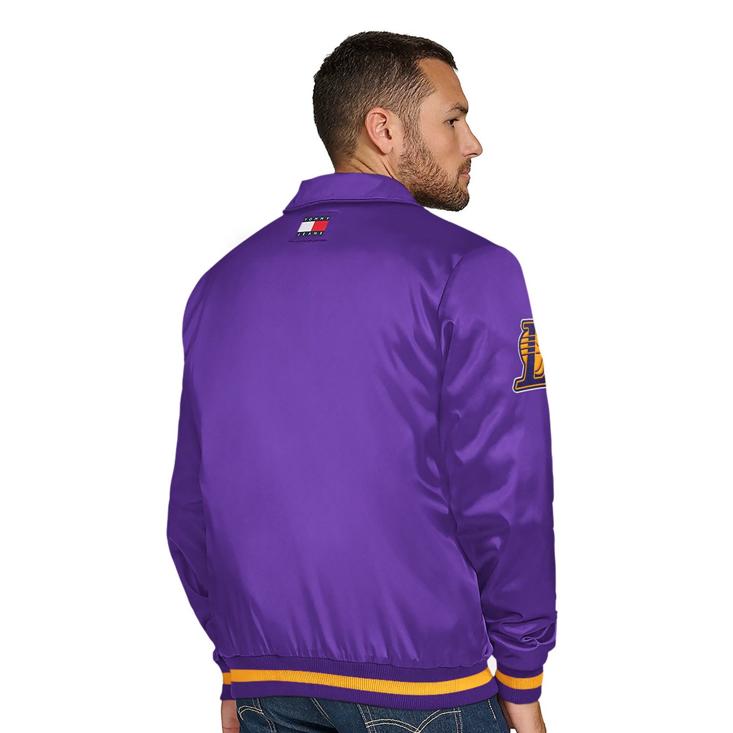 Tommy Jeans Los Angeles Lakers Jacob Chain Stitch Applique Full-Snap Varsity Jacket - view number 2