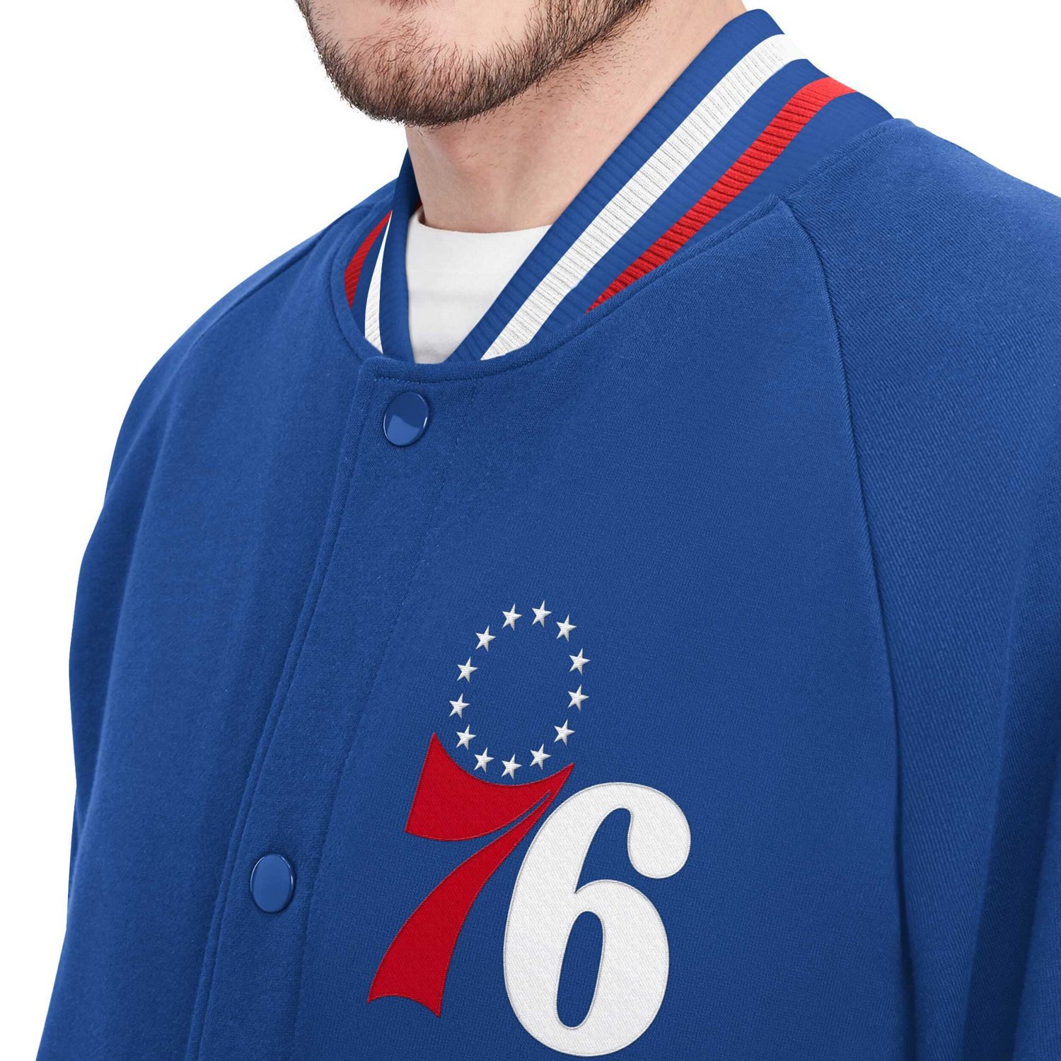 Tommy Jeans Philadelphia 76ers Dane Raglan Full-Snap Varsity Jacket