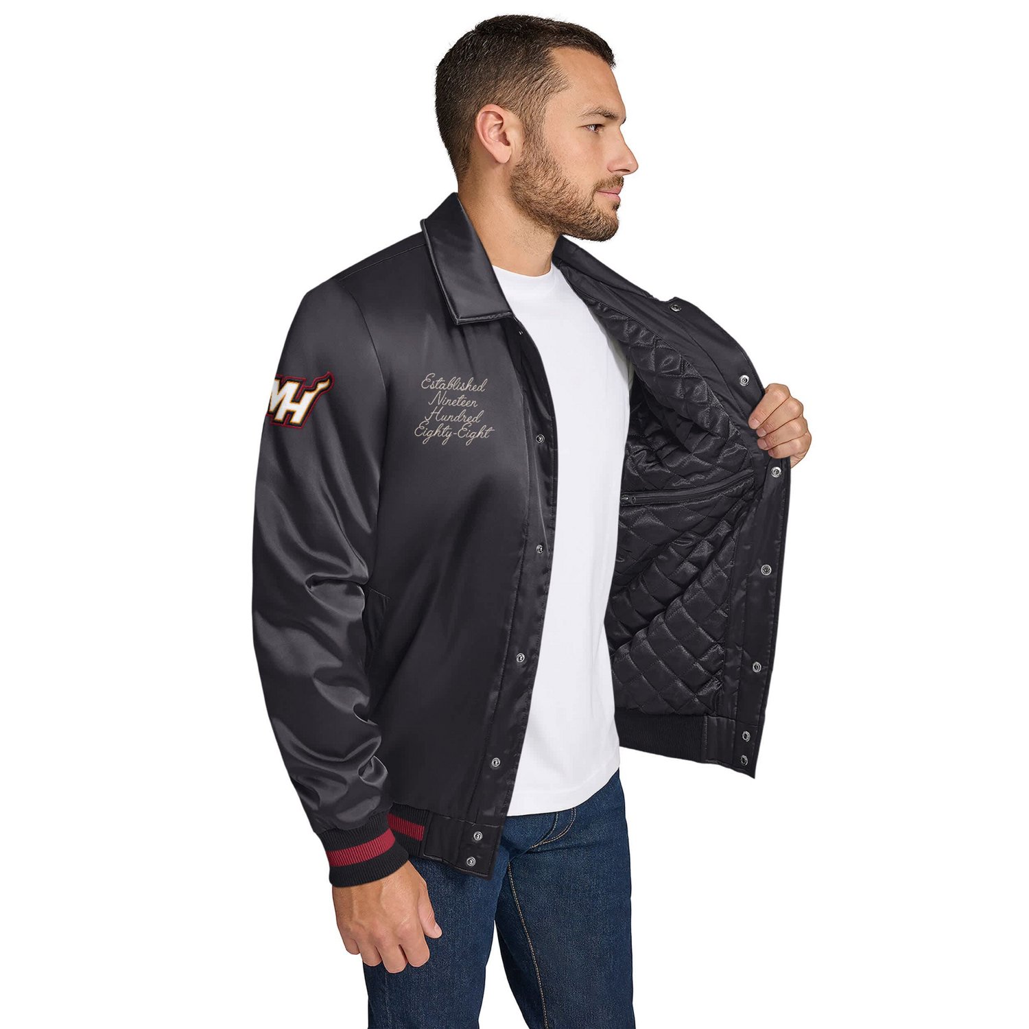 Tommy Jeans Miami Heat Jacob Chain Stitch Applique Full-Snap Varsity Jacket                                                      - view number 3