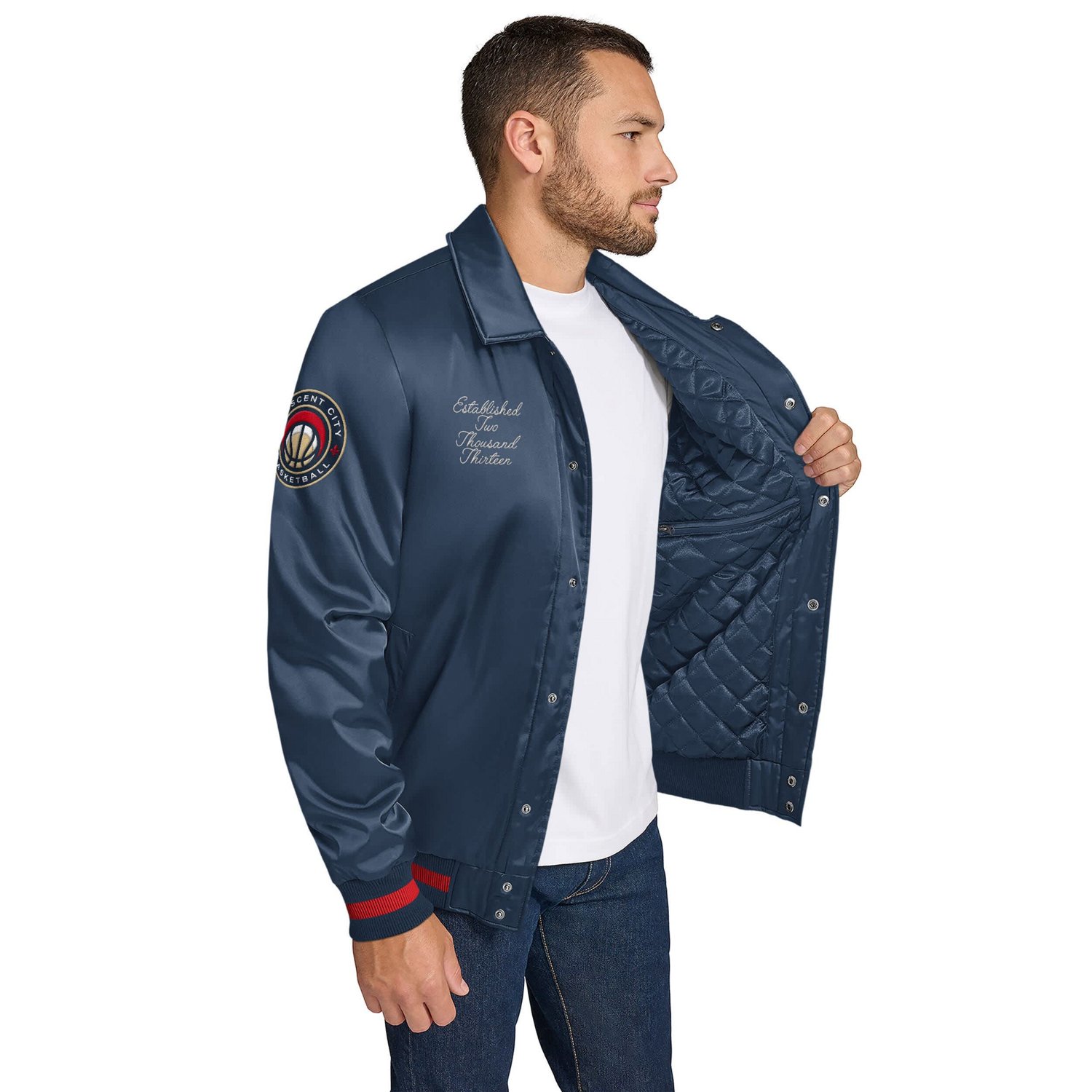 Tommy Jeans New Orleans Pelicans Jacob Chain Stitch Applique Full-Snap Varsity Jacket                                            - view number 3