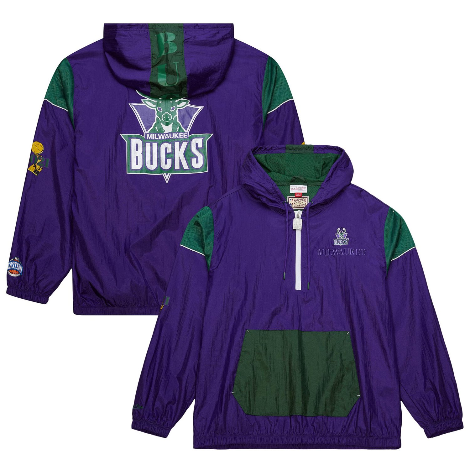 Unisex Mitchell  Ness Milwaukee Bucks Hardwood Classics Team OG 30 Anorak Half-Zip Windbreaker Jacket