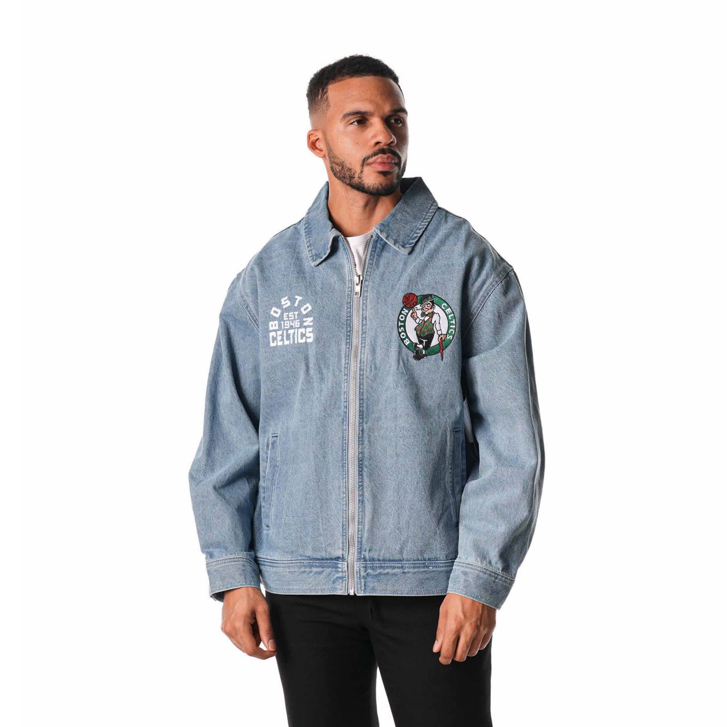 Unisex The Wild Collective Boston Celtics Coaches Full-Zip Denim Jacket - view number 3