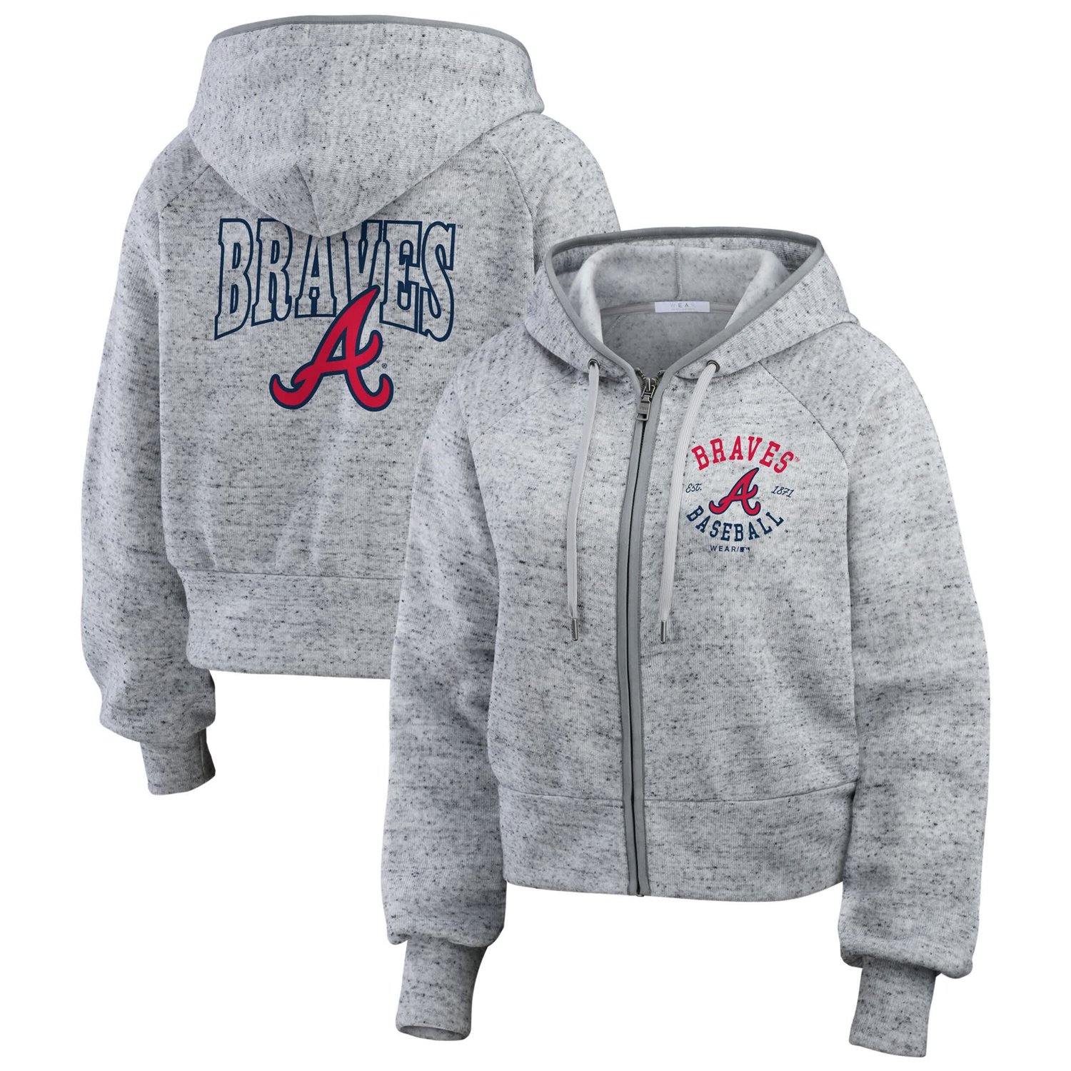 WEAR by Erin Andrews Atlanta Braves Speckled Fleece Cropped Full-Zip Hoodie