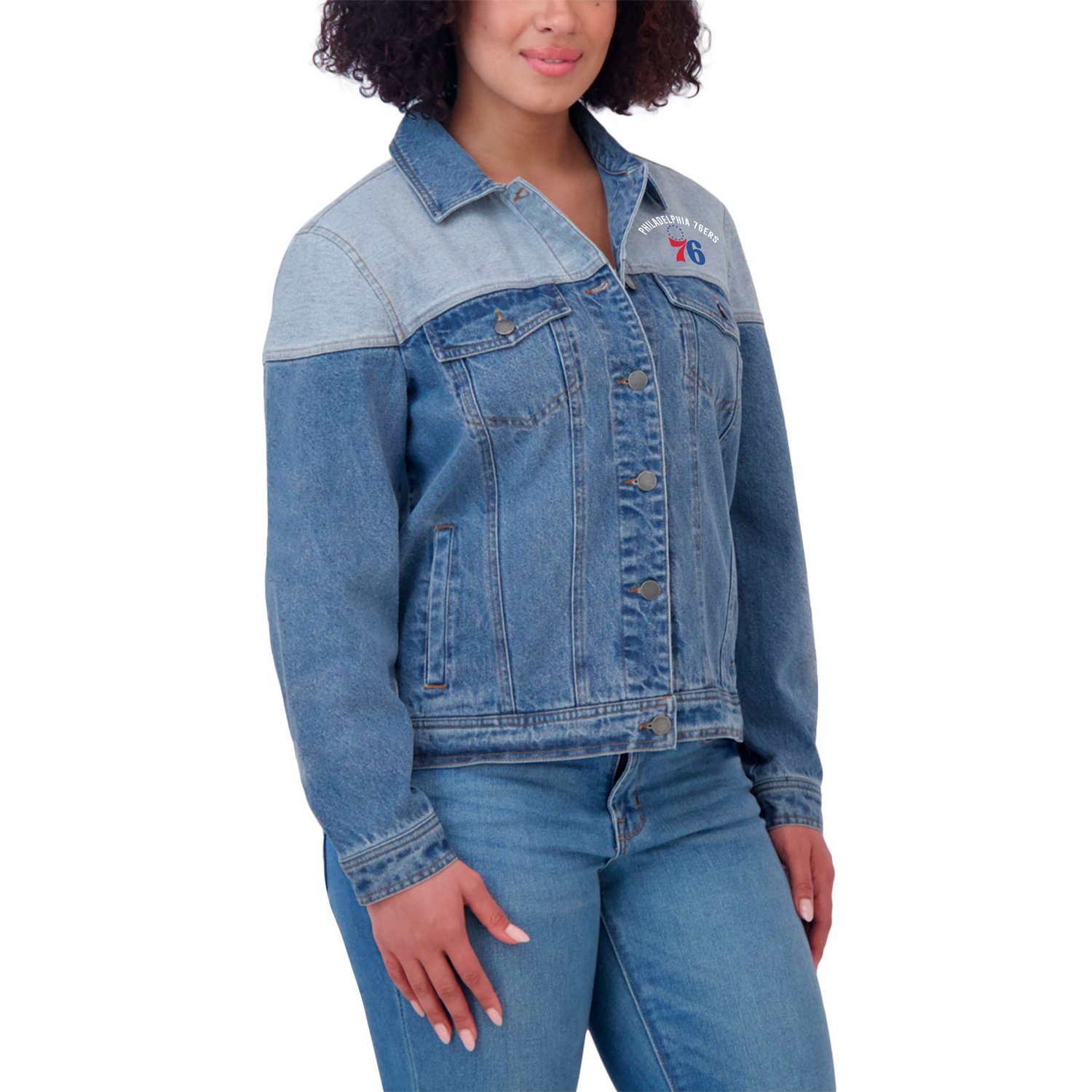 WEAR by Erin Andrews Philadelphia 76ers Full-Button Denim Jacket