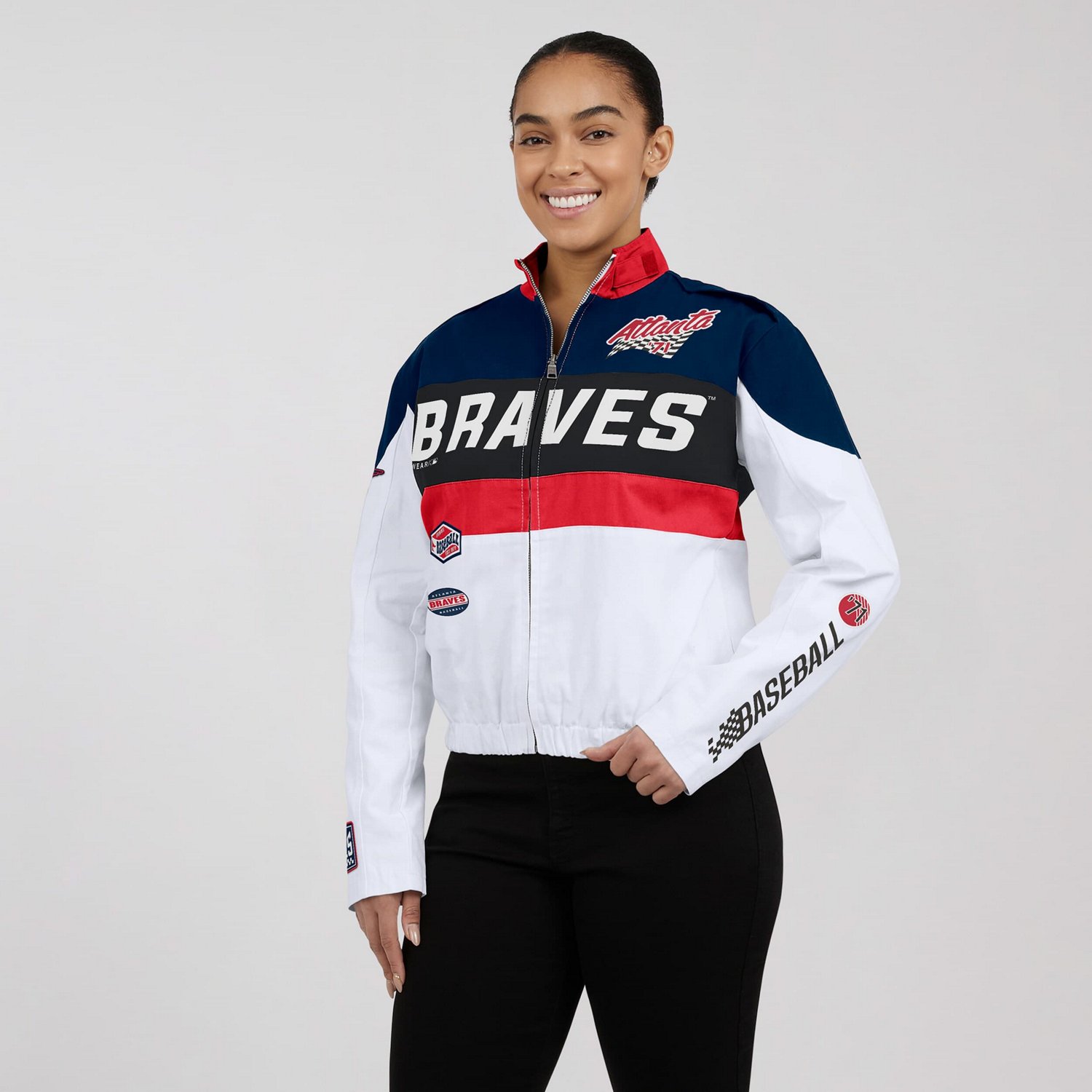 WEAR by Erin Andrews White Atlanta Braves Racing Full-Zip Jacket - view number 4