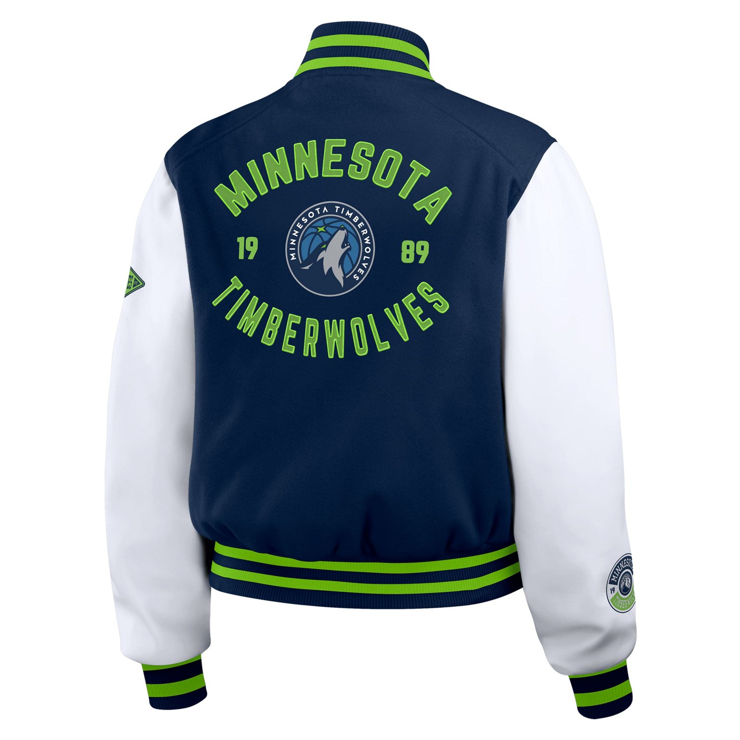 WEAR by Erin Andrews White Minnesota Timberwolves Cropped Varsity Full-Zip Jacket