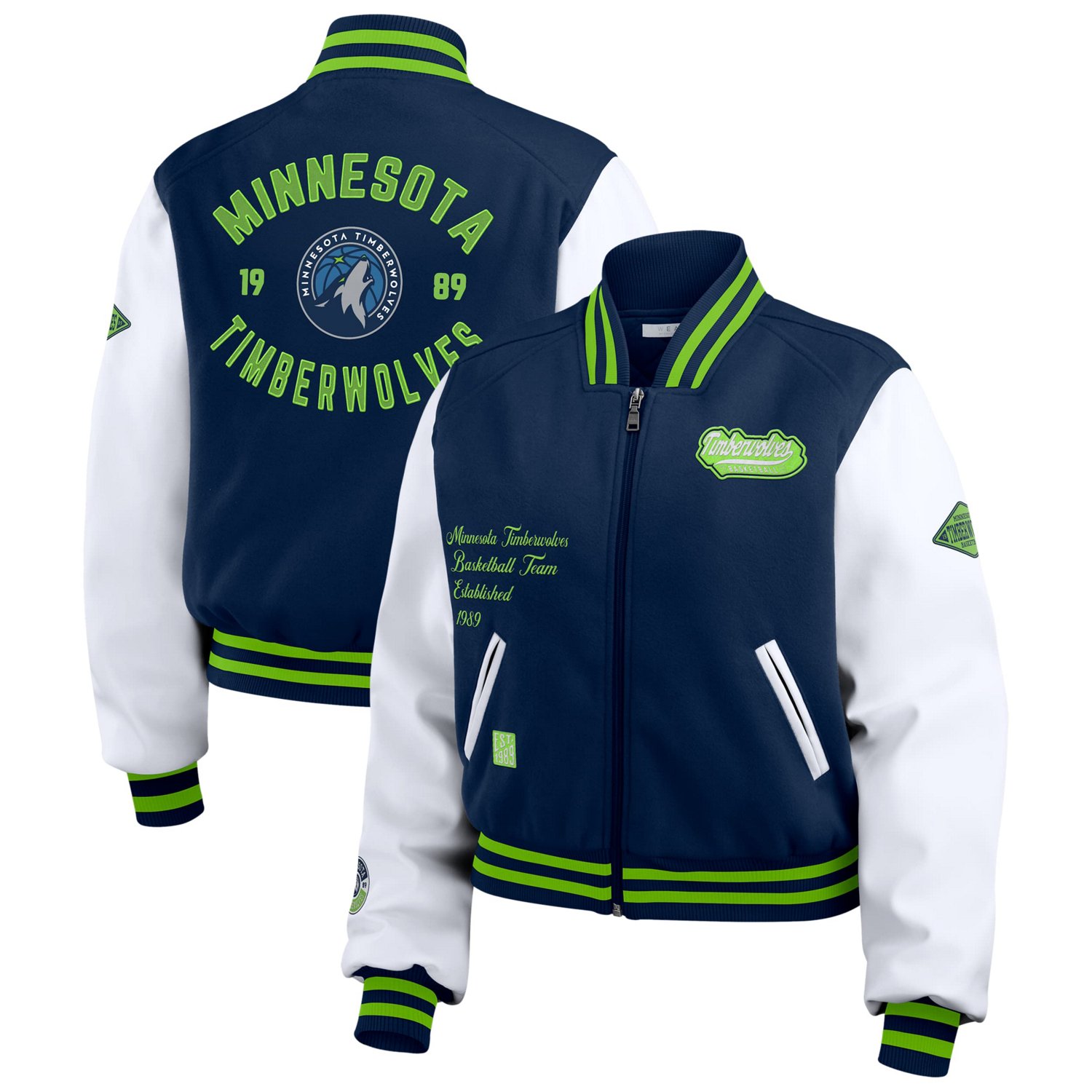 WEAR by Erin Andrews White Minnesota Timberwolves Cropped Varsity Full-Zip Jacket
