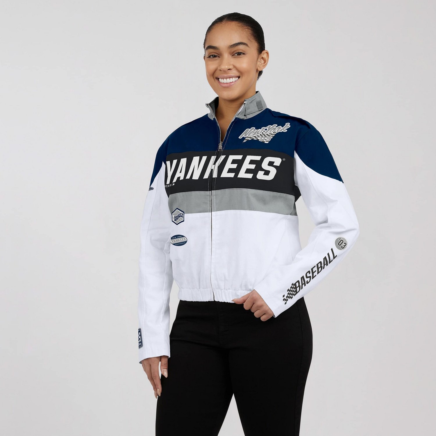 WEAR by Erin Andrews White New York Yankees Racing Full-Zip Jacket