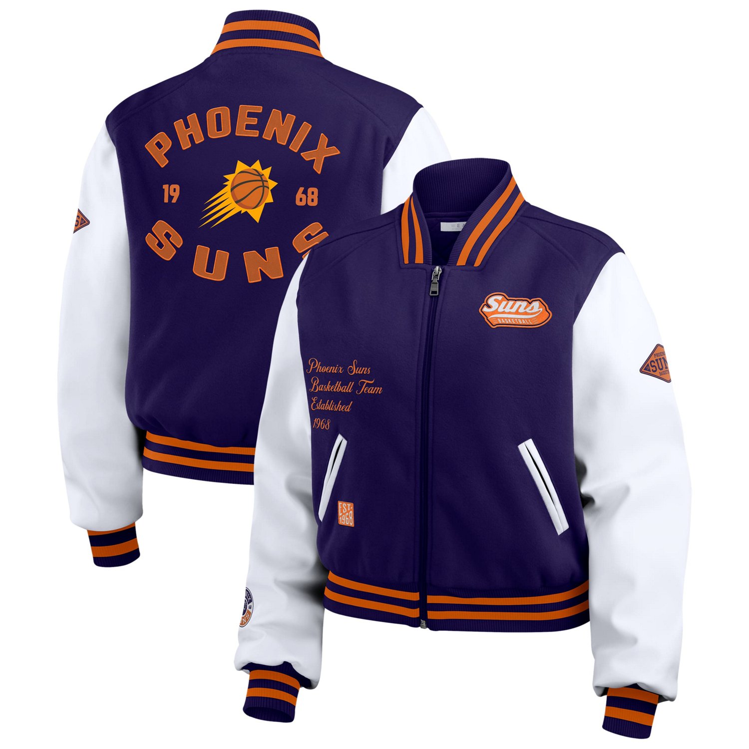 WEAR by Erin Andrews White Phoenix Suns Cropped Varsity Full-Zip Jacket