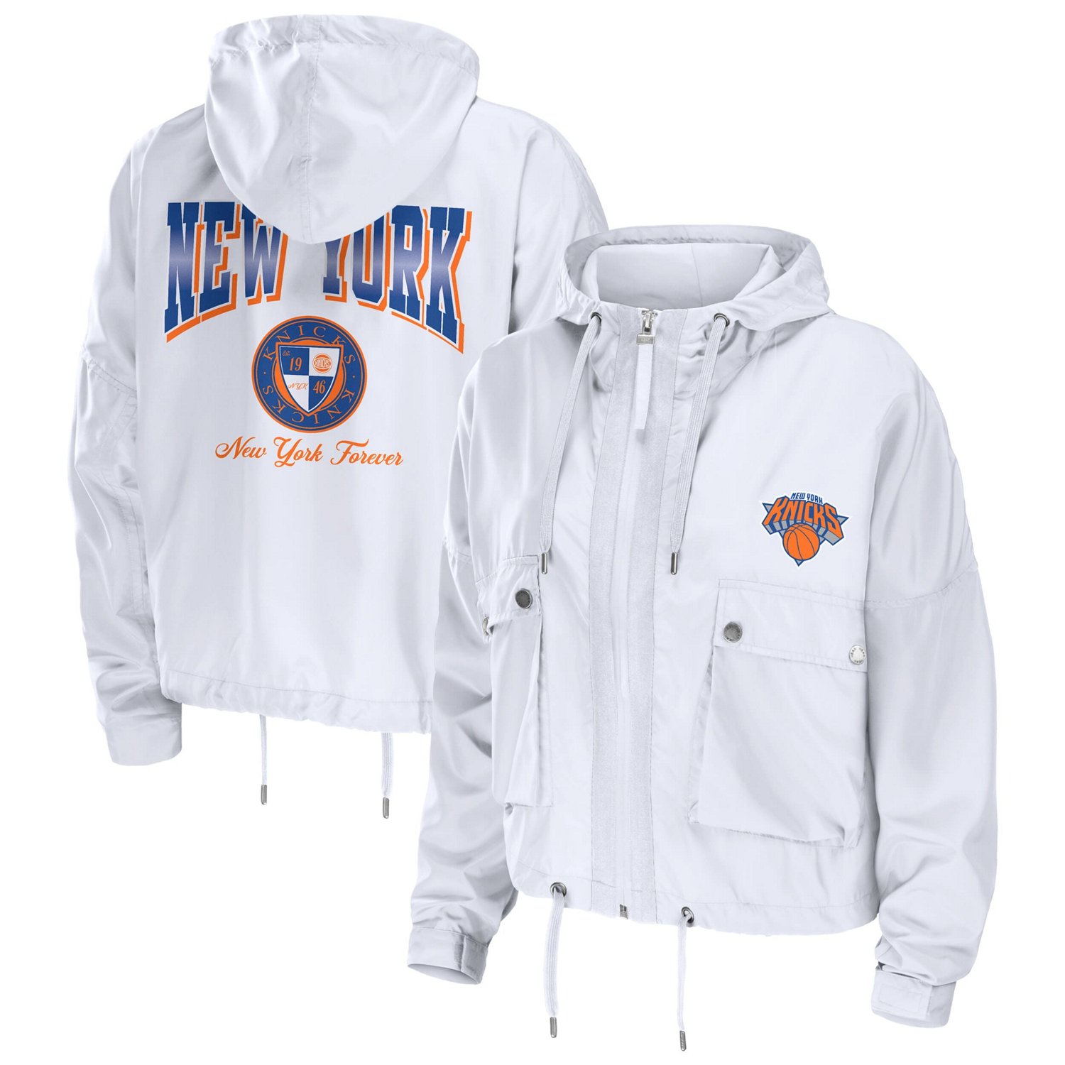 WEAR by Erin Andrews New York Knicks Cropped Full-Zip Windbreaker Jacket
