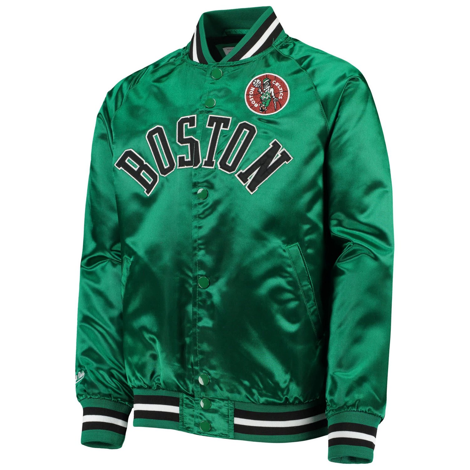Youth Mitchell  Ness Kelly Boston Celtics Hardwood Classics Satin Raglan Full-Snap Jacket