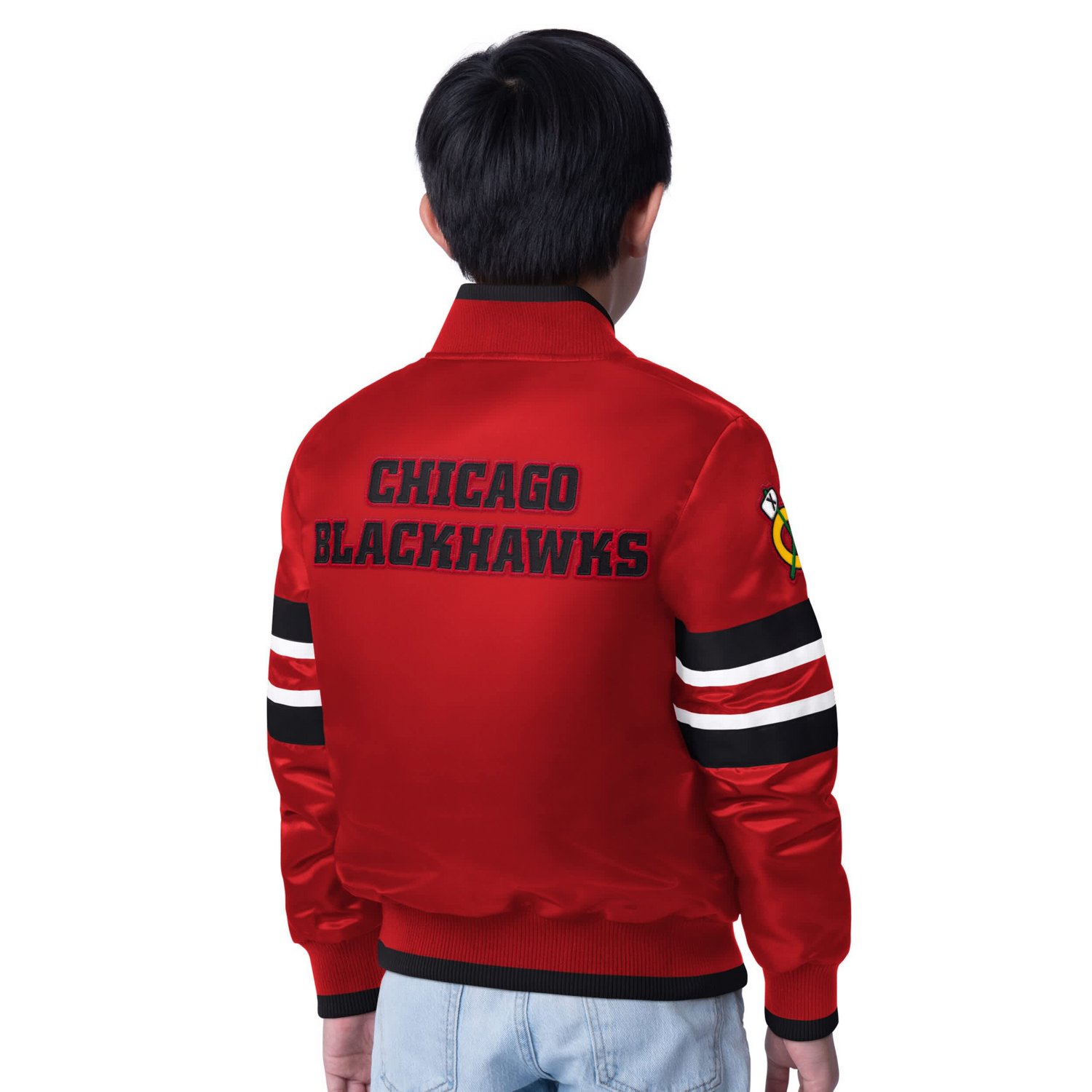 Youth Starter Black Chicago Blackhawks Scout 1 Full-Snap Varsity Jacket                                                          - view number 2