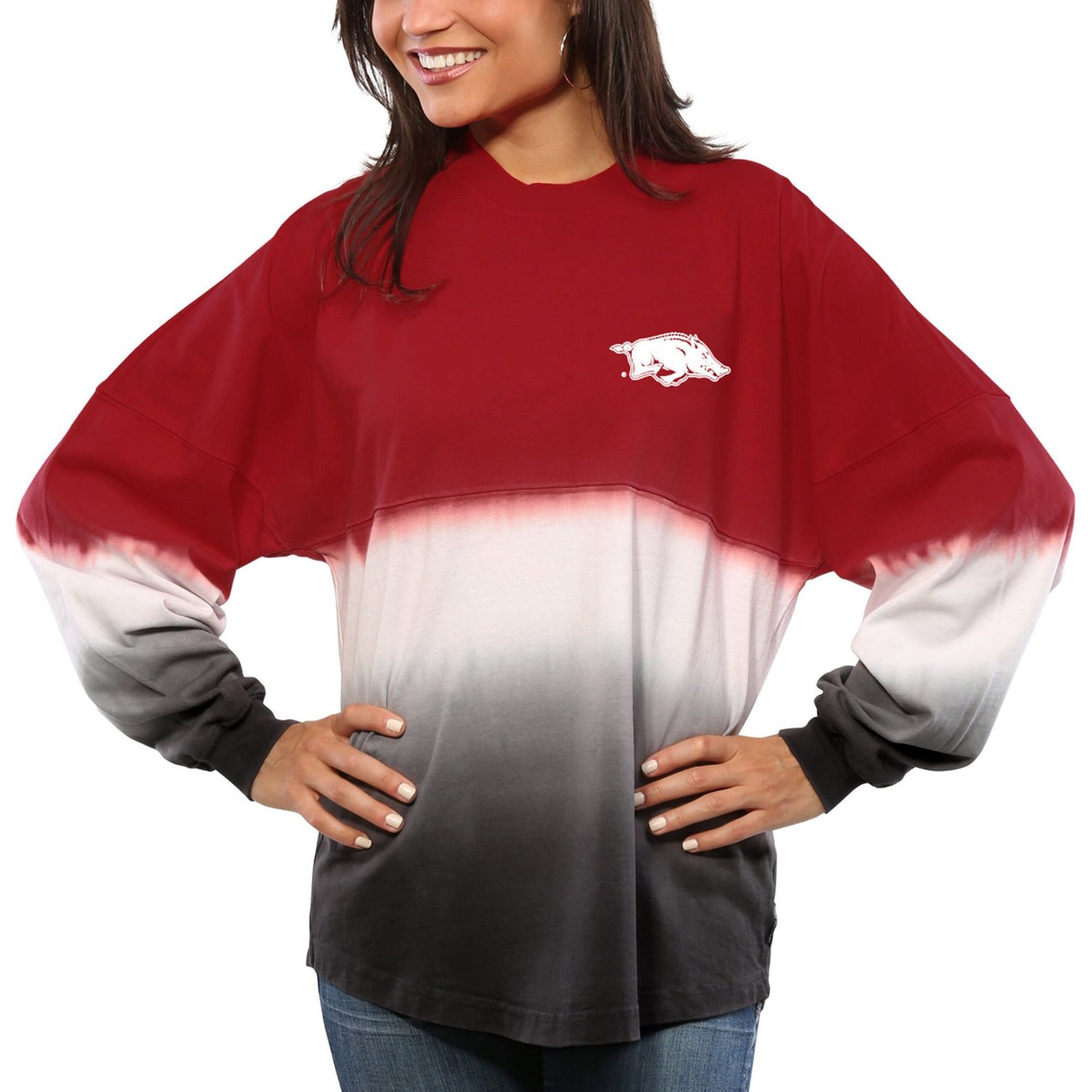Arkansas Razorbacks Ombre Long Sleeve Dip-Dyed Spirit Jersey