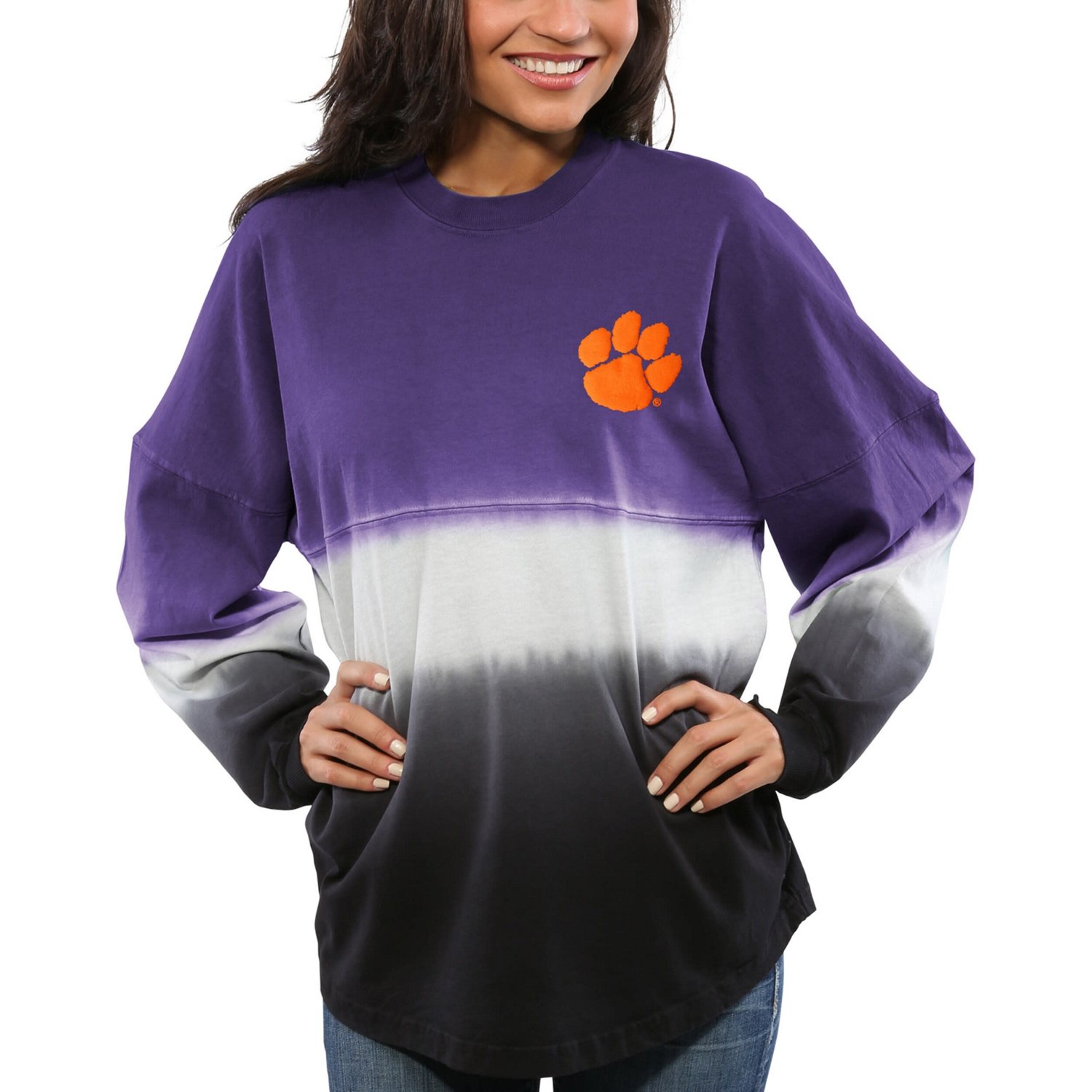 Clemson Tigers Ombre Long Sleeve Dip-Dyed Spirit Jersey