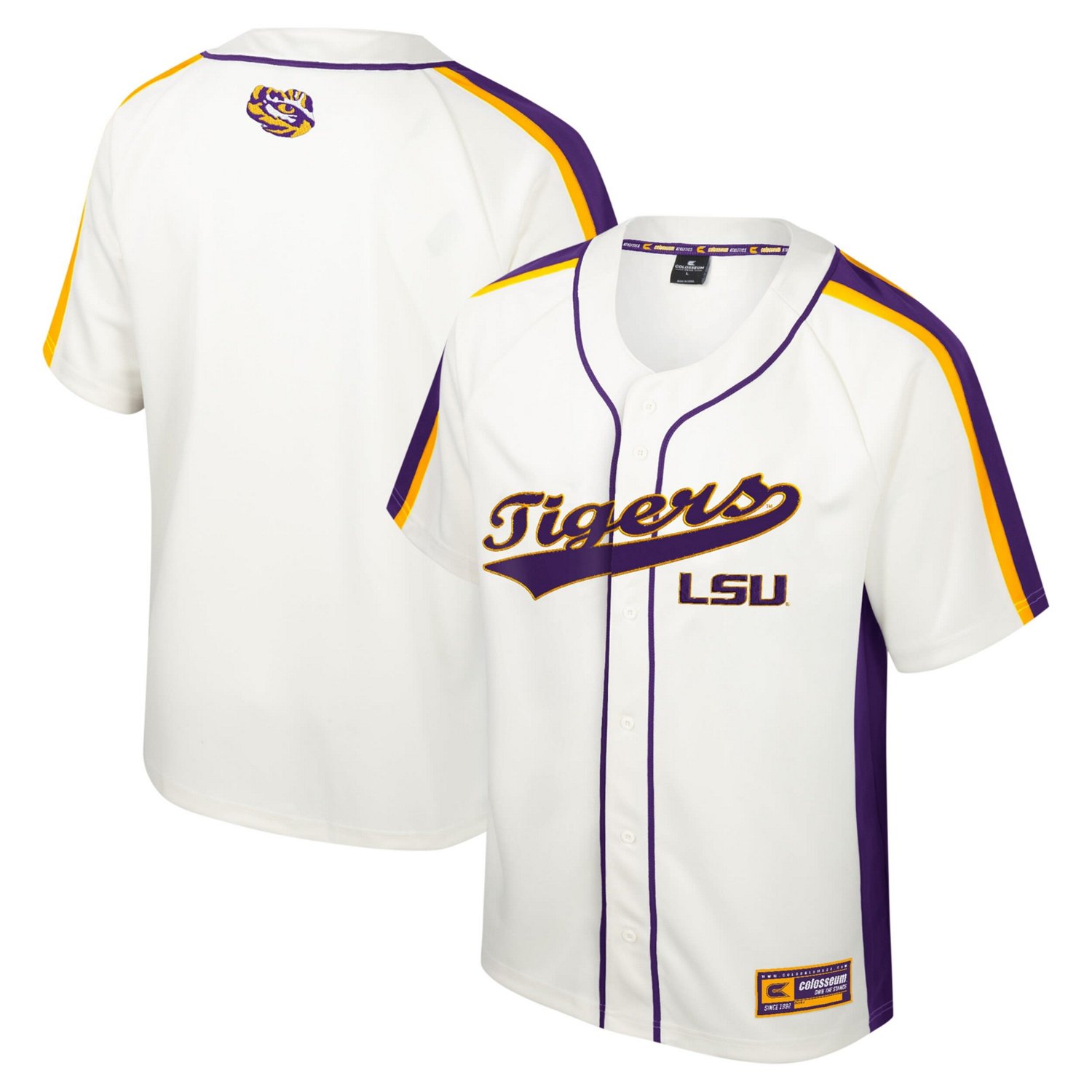 Colosseum LSU Tigers Ruth Button Up Baseball Jersey Academy