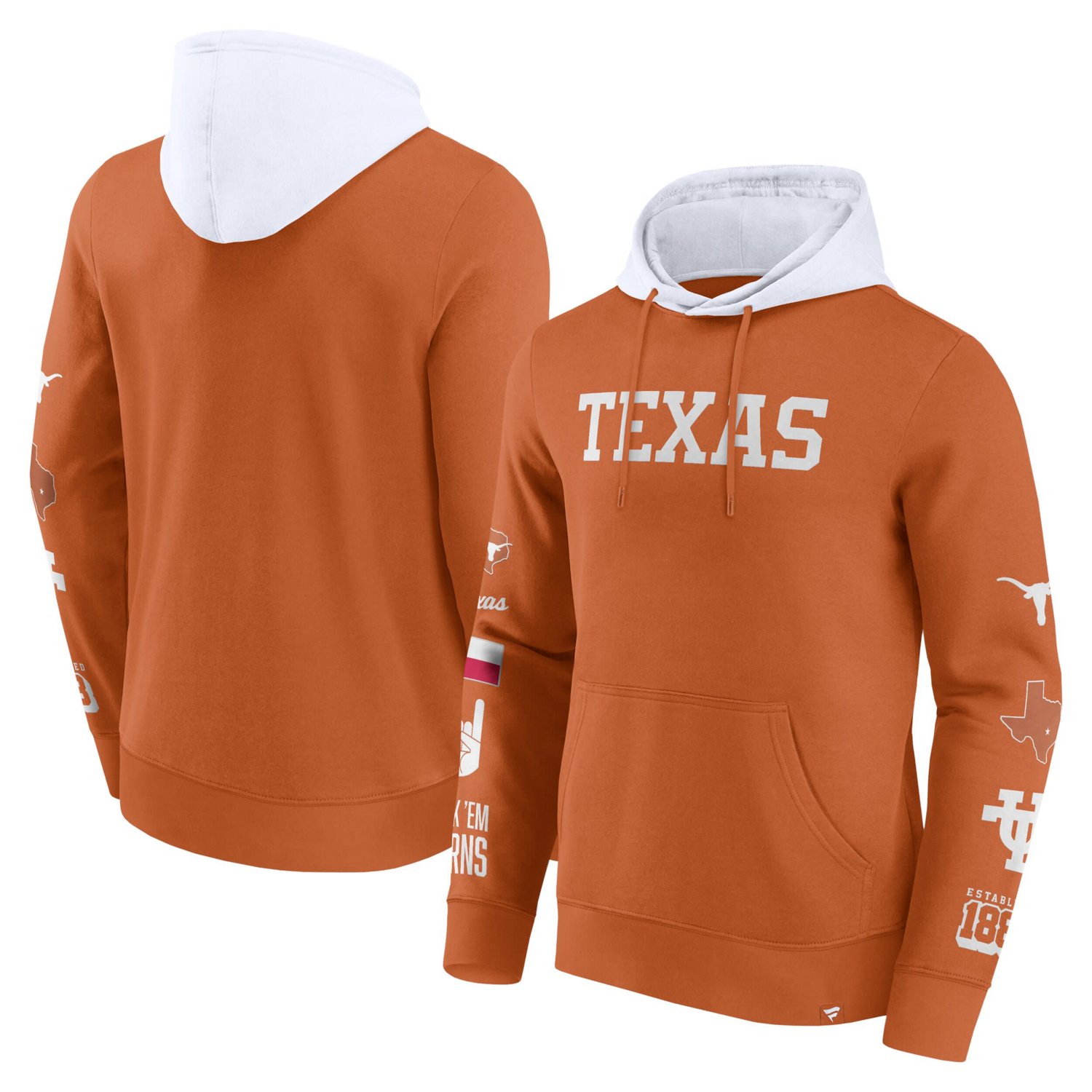 Fanatics Texas /White Texas Longhorns Color Block Badge Fleece Pullover Hoodie