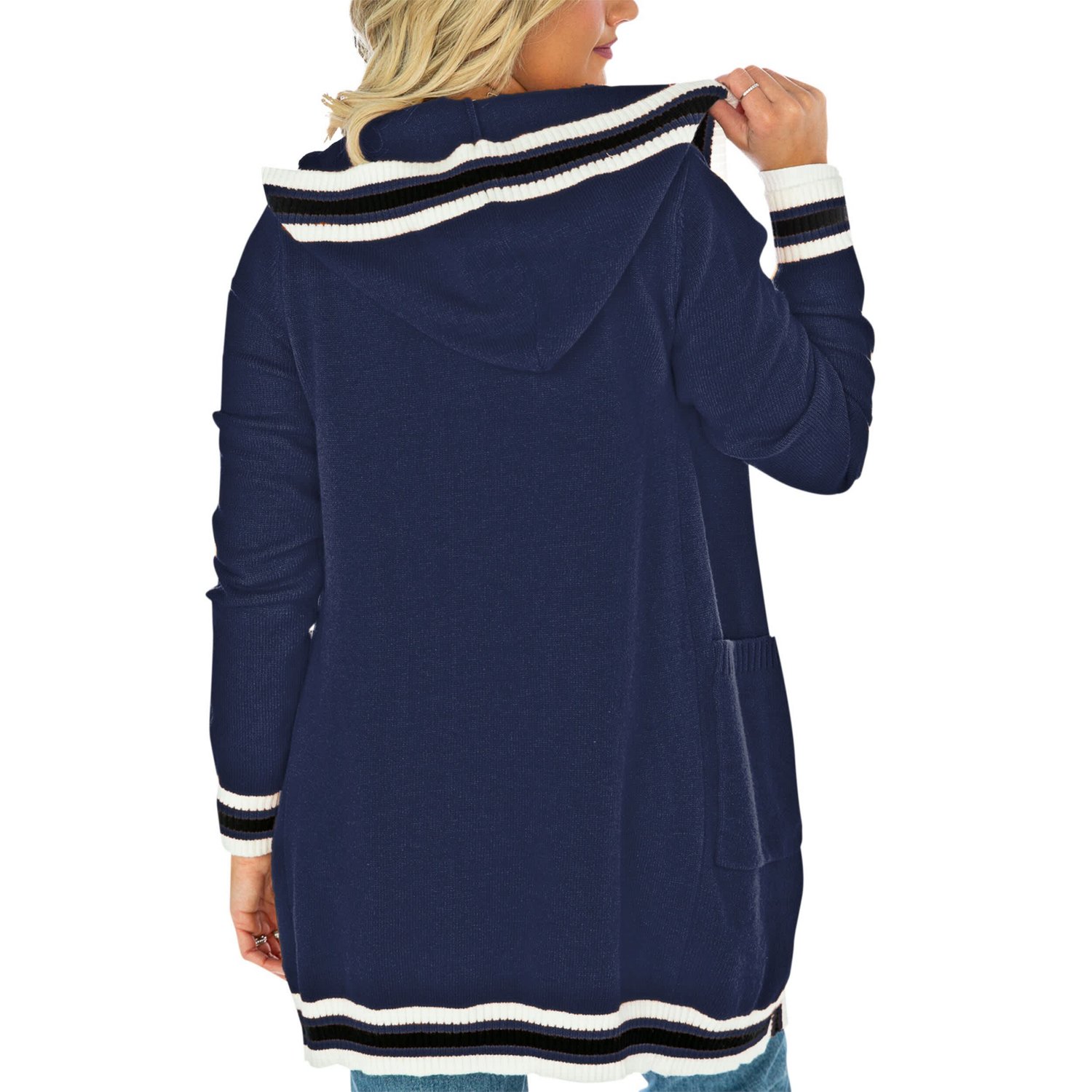 Gameday Couture North Carolina Tar Heels One More Round Tri-Blend Striped Hooded Cardigan Sweater                                - view number 2
