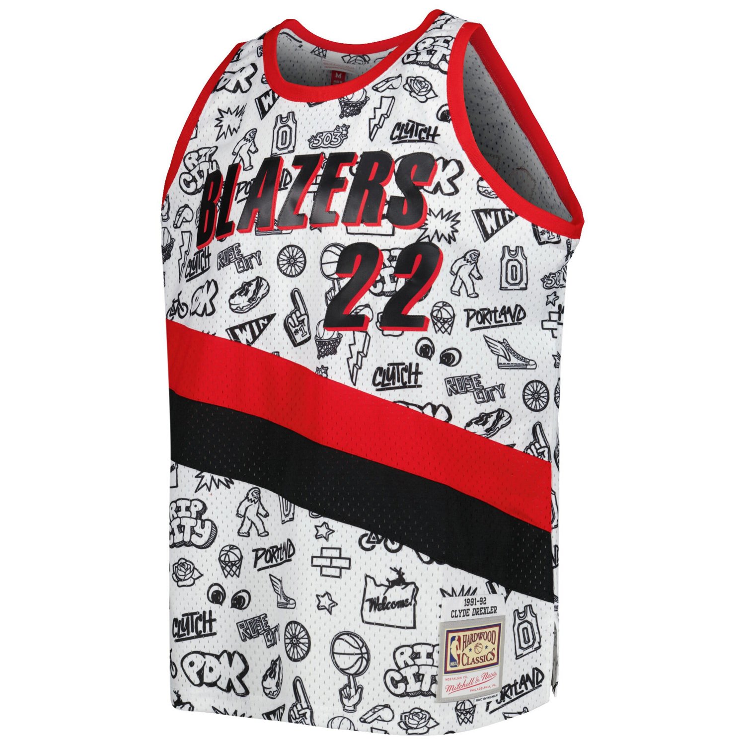 Mitchell  Ness Clyde Drexler Portland Trail Blazers 1991/92 Hardwood Classics Doodle Swingman Player Jersey