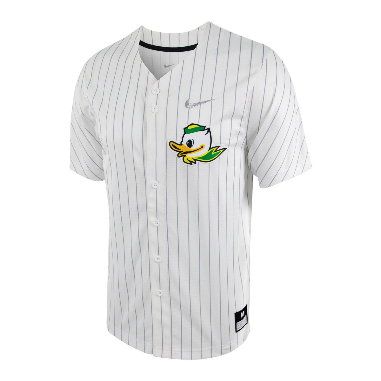 Nike /Silver Oregon Ducks Pinstripe Replica Full-Button Baseball Jersey - view number 2