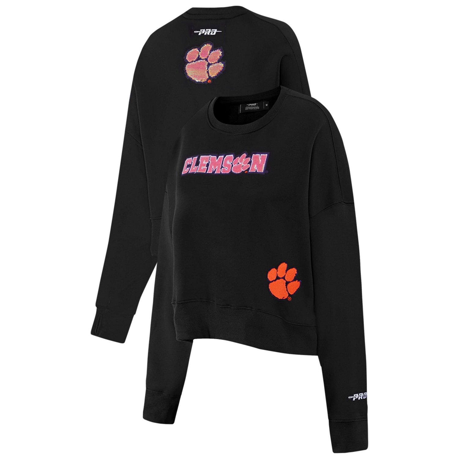 Pro Standard Clemson Tigers Sequin Boxy Cropped Pullover Sweatshirt
