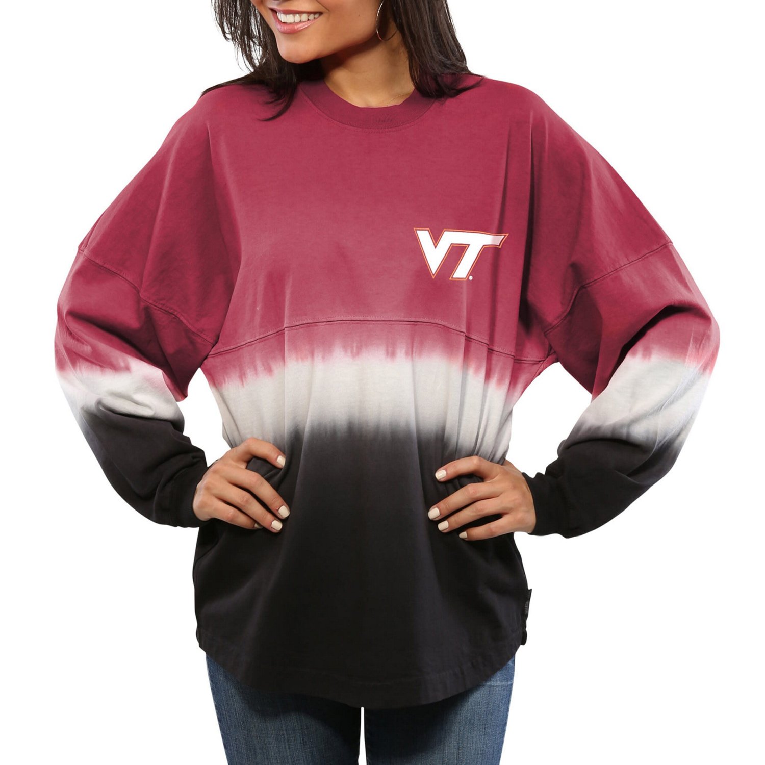 Virginia Tech Hokies Ombre Long Sleeve Dip-Dyed Spirit Jersey - view number 2