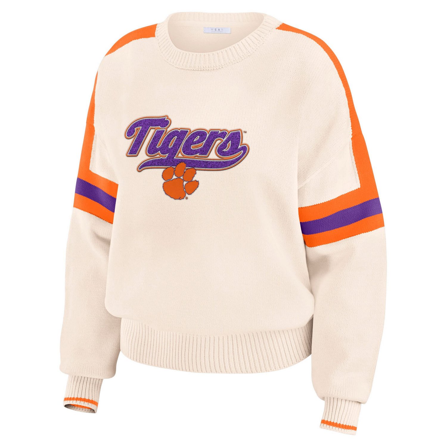 WEAR by Erin Andrews Clemson Tigers Chenille Woven Patch Stripe Pullover Sweater - view number 2